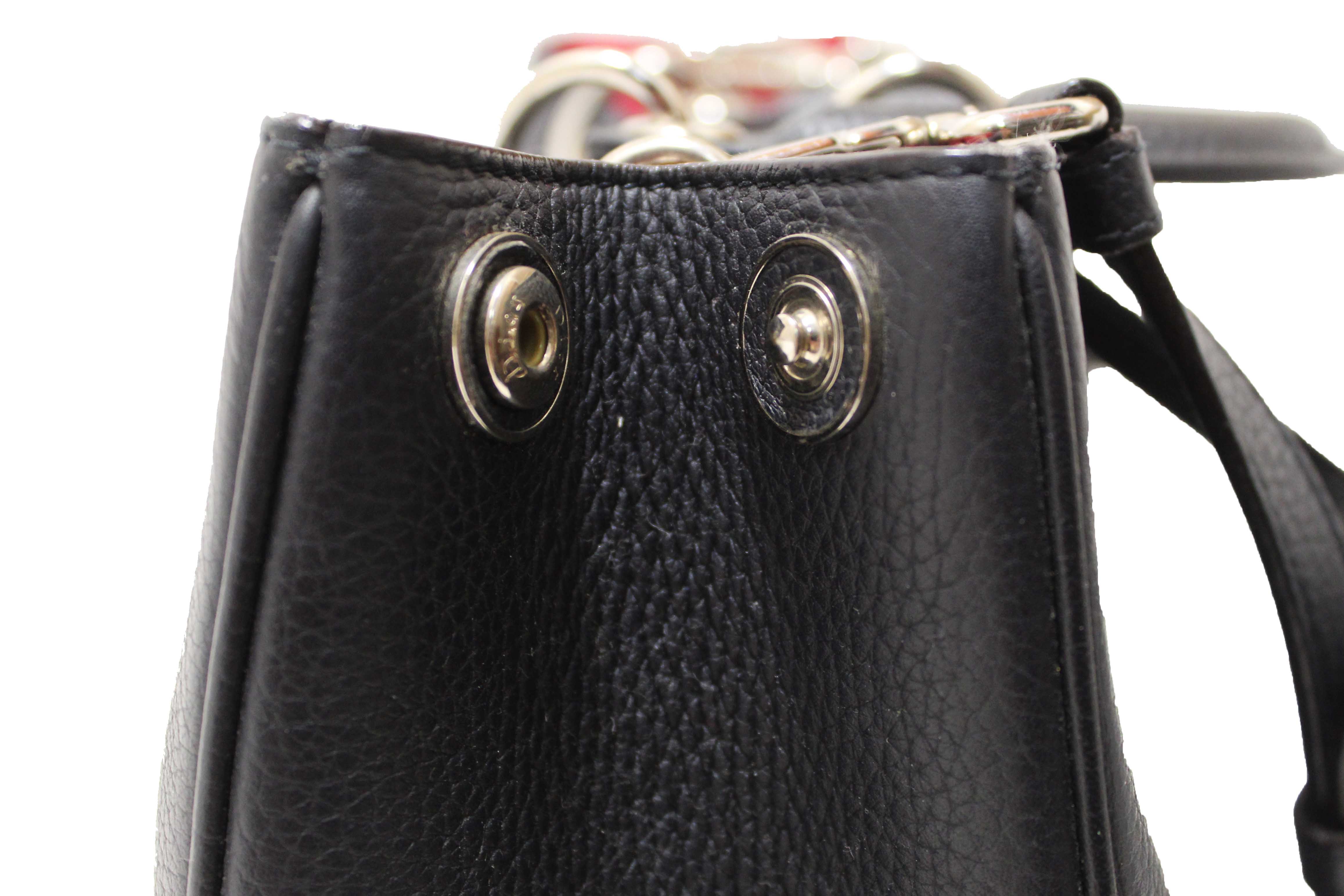 Authentic Christian Dior Black Pebbled Leather Medium Diorissimo Tote Bag