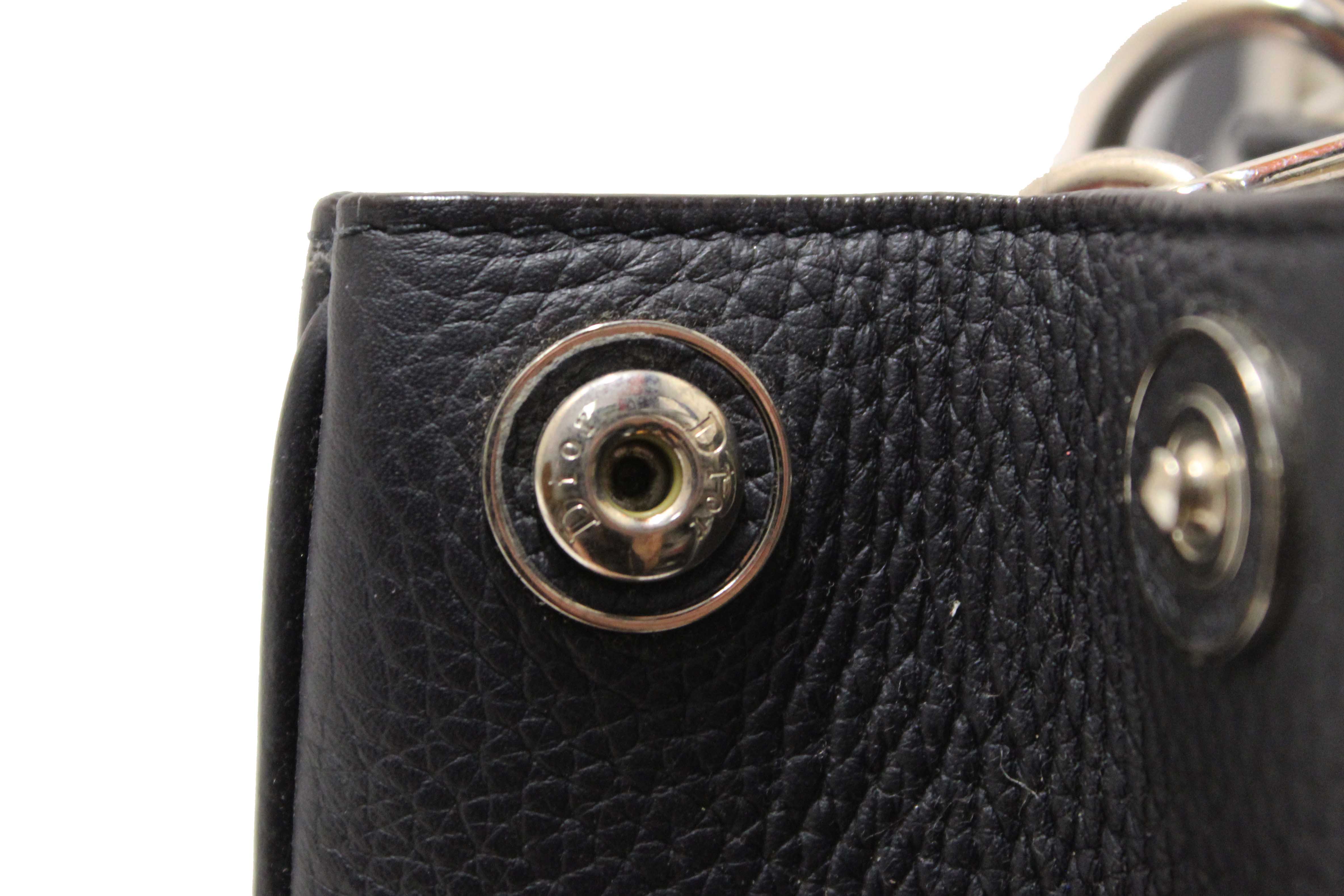 Authentic Christian Dior Black Pebbled Leather Medium Diorissimo Tote Bag