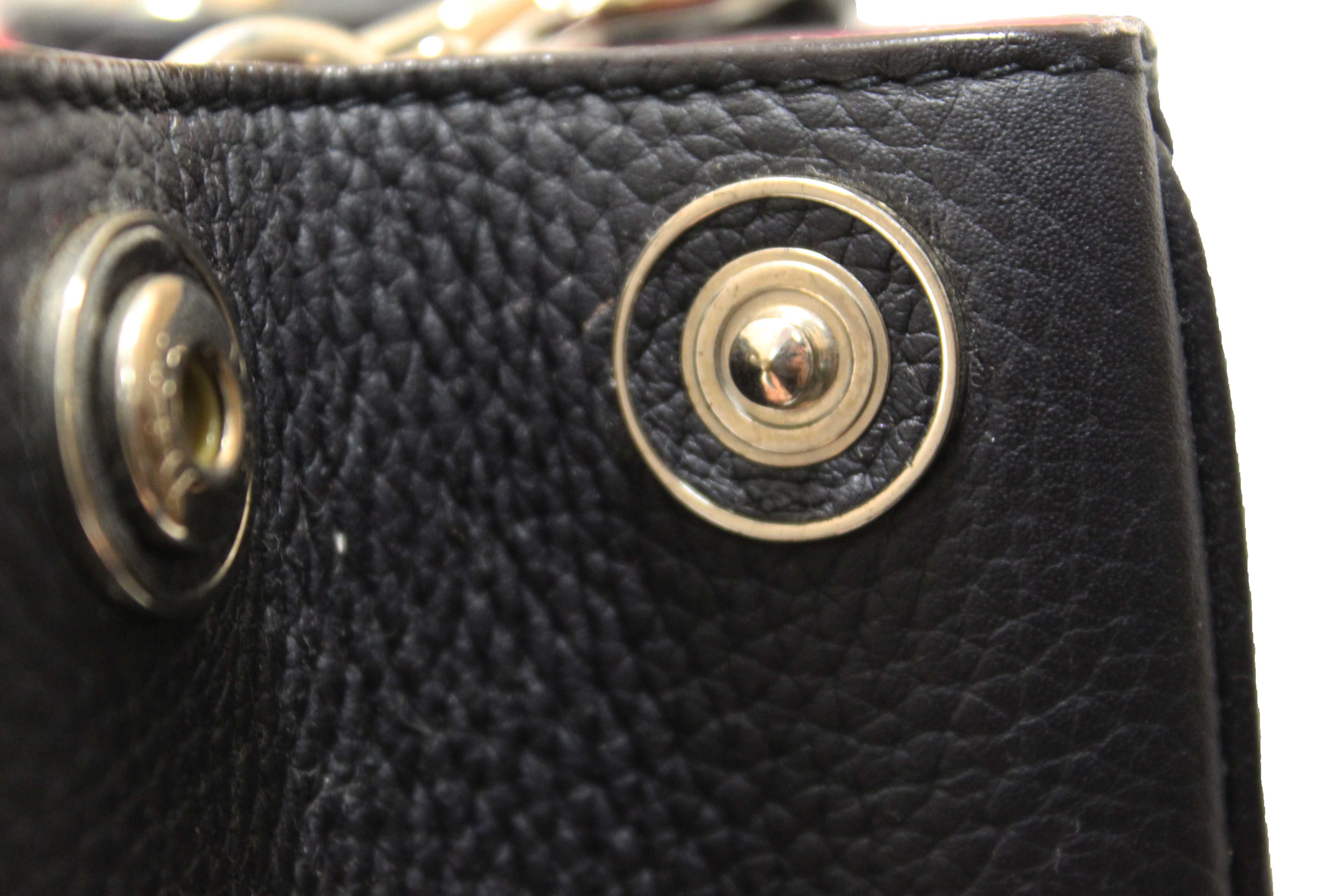 Authentic Christian Dior Black Pebbled Leather Medium Diorissimo Tote Bag