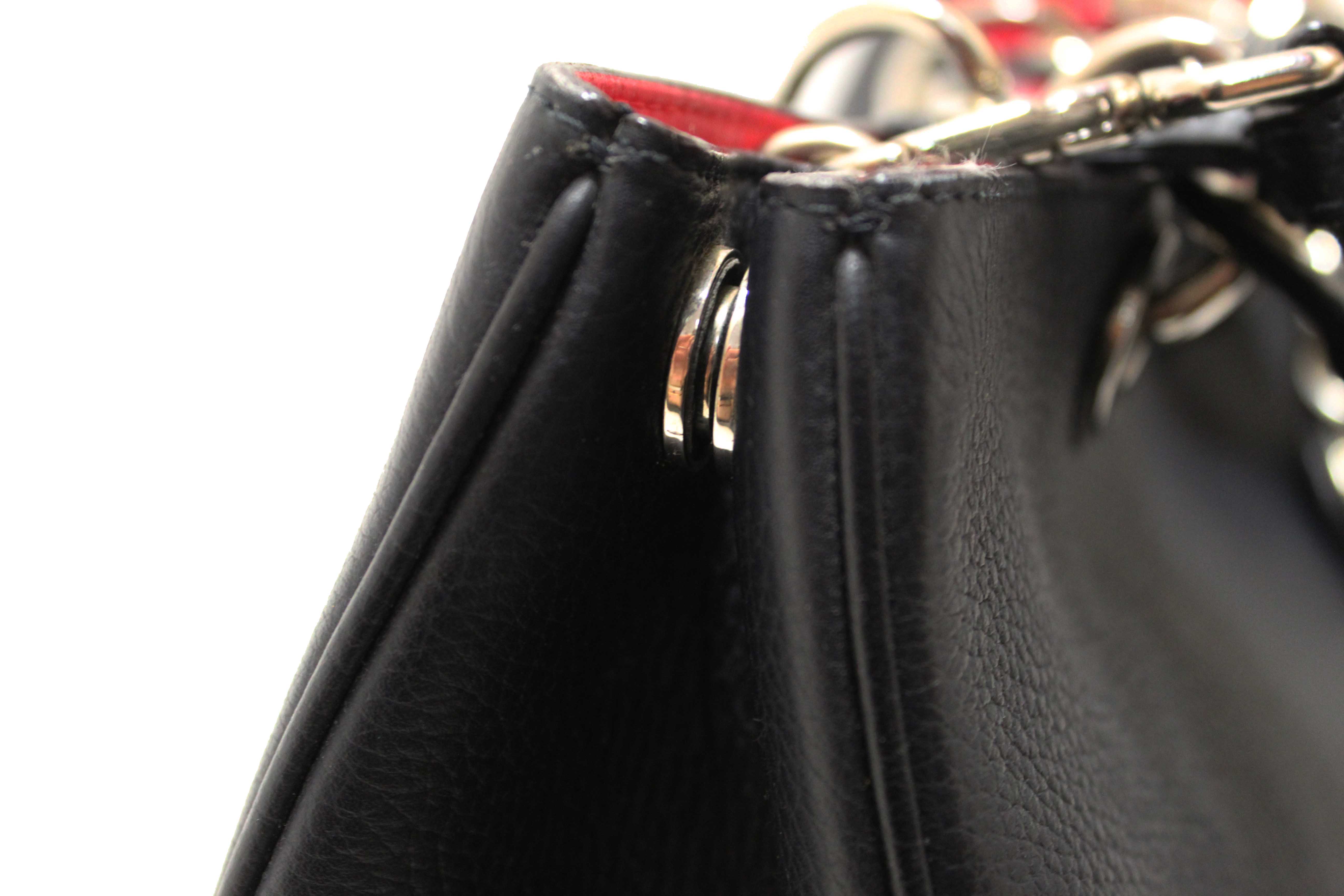 Authentic Christian Dior Black Pebbled Leather Medium Diorissimo Tote Bag
