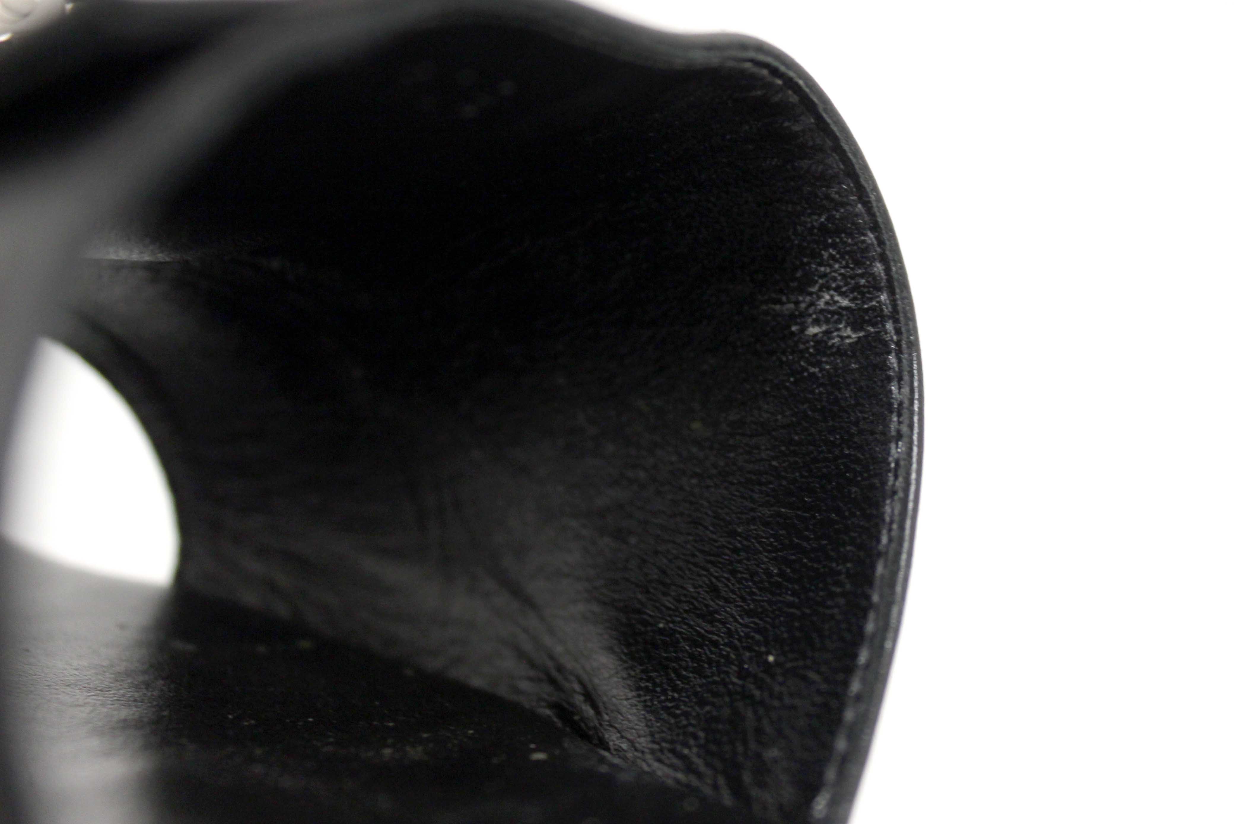 Authentic Hermes Black Calfskin Leather Giulia Flat Sandals Shoes Size 37