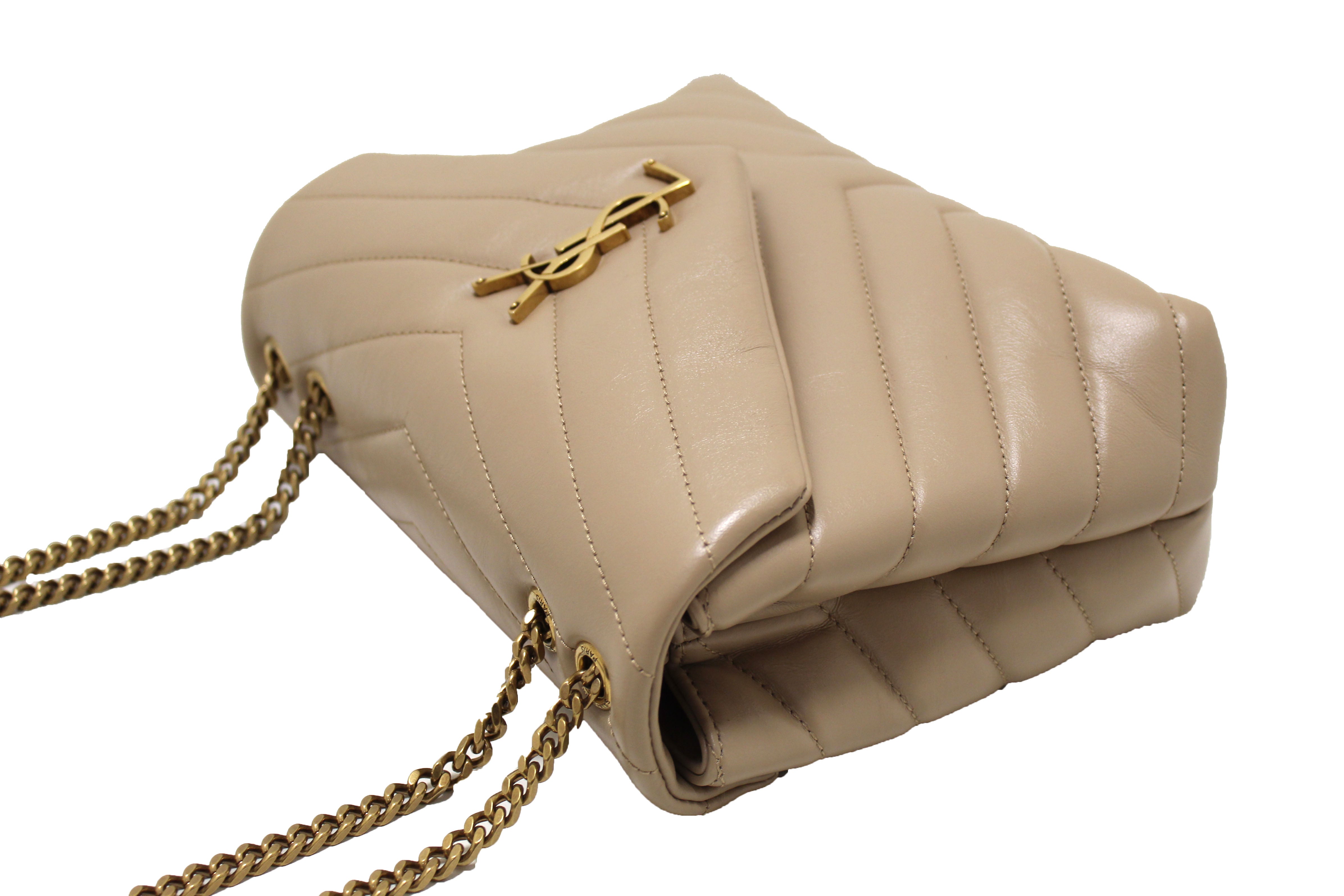 Ysl Small Authentic Yves Saint Laurent YSL Beige Leather Loulou Small Shoulder B ...