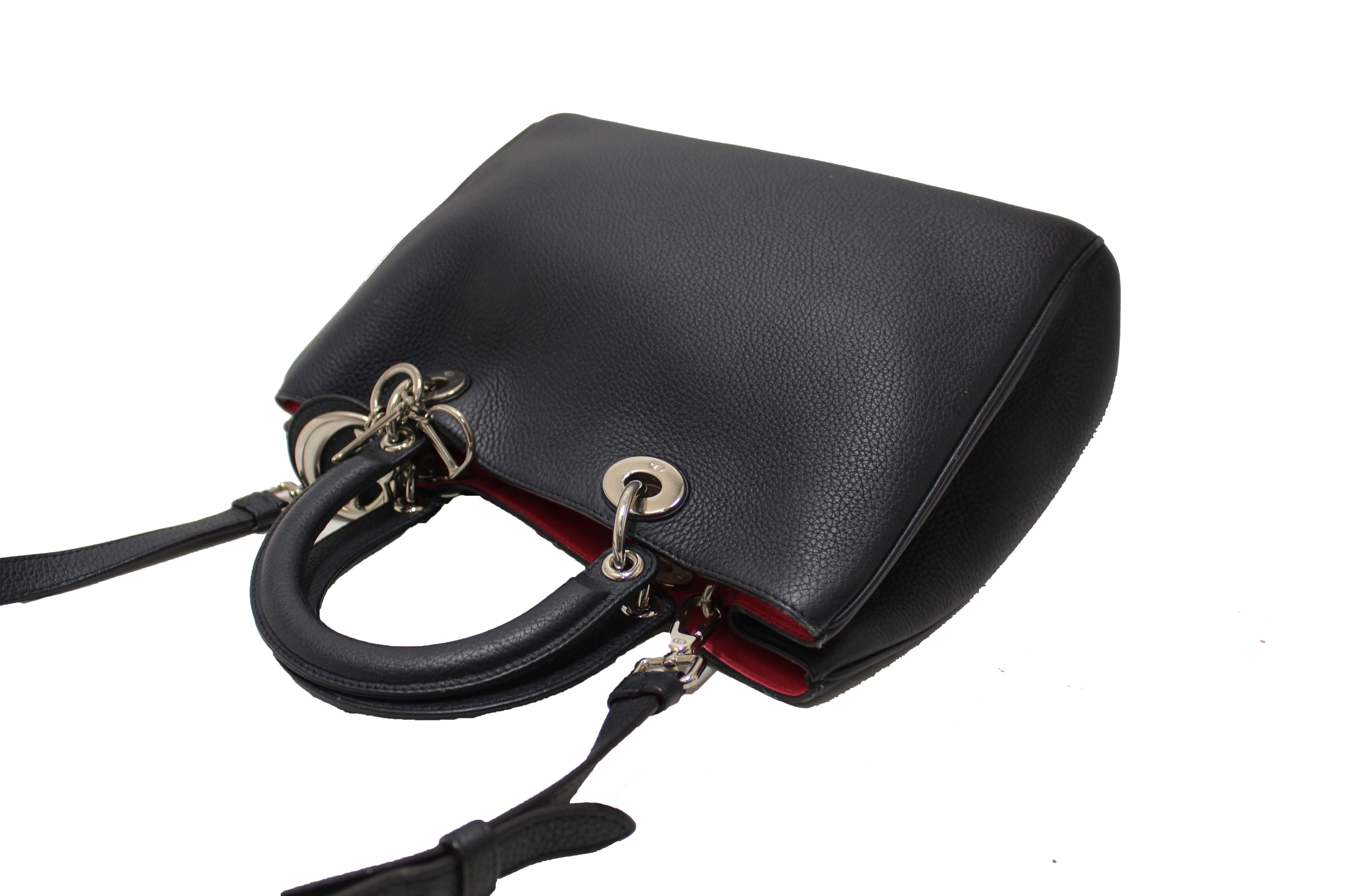 Authentic Christian Dior Black Pebbled Leather Medium Diorissimo Tote Bag