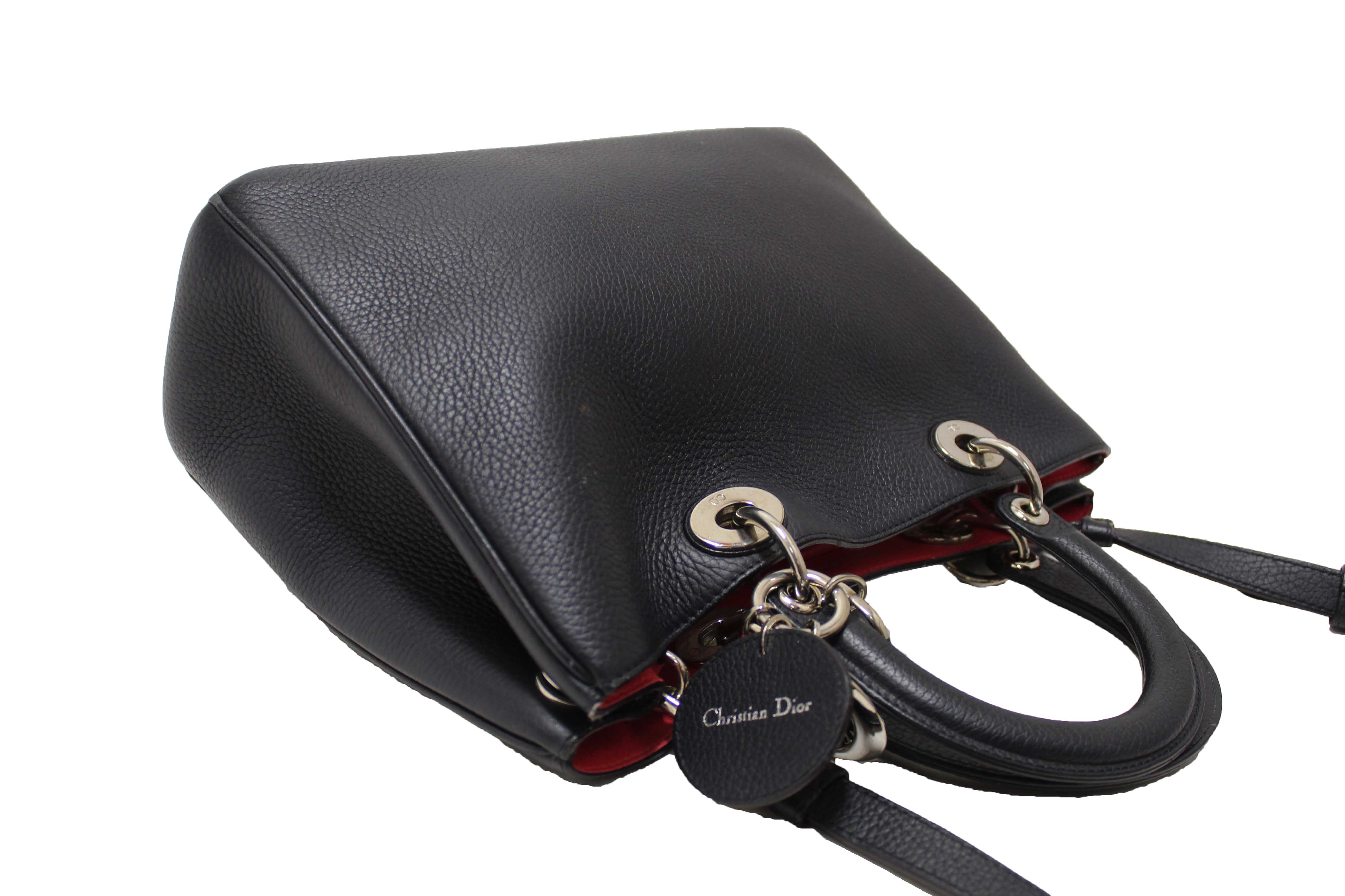 Authentic Christian Dior Black Pebbled Leather Medium Diorissimo Tote Bag