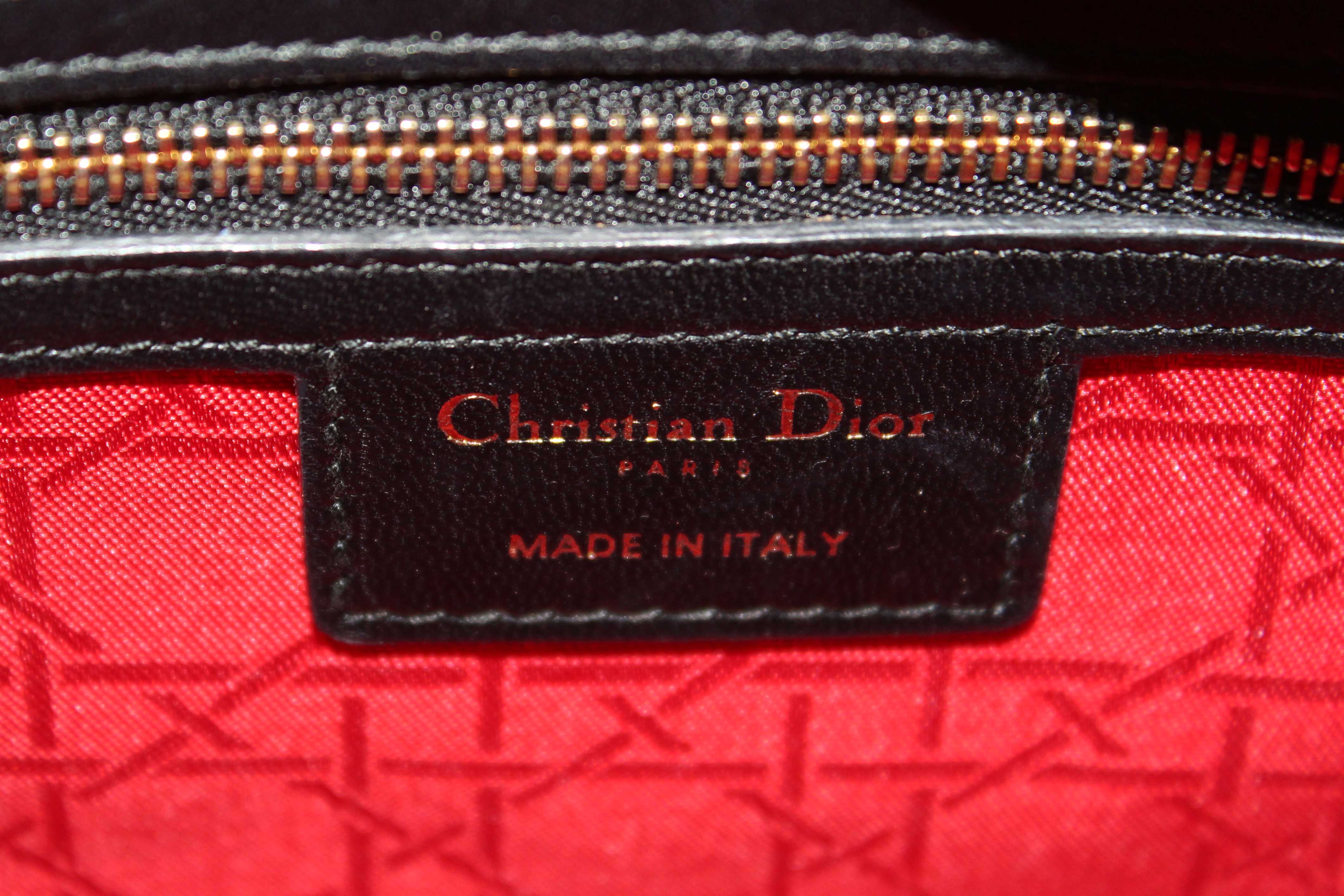 Authentic Christian Dior Black Cannage Lambskin Leather Large Lady Dior Bag
