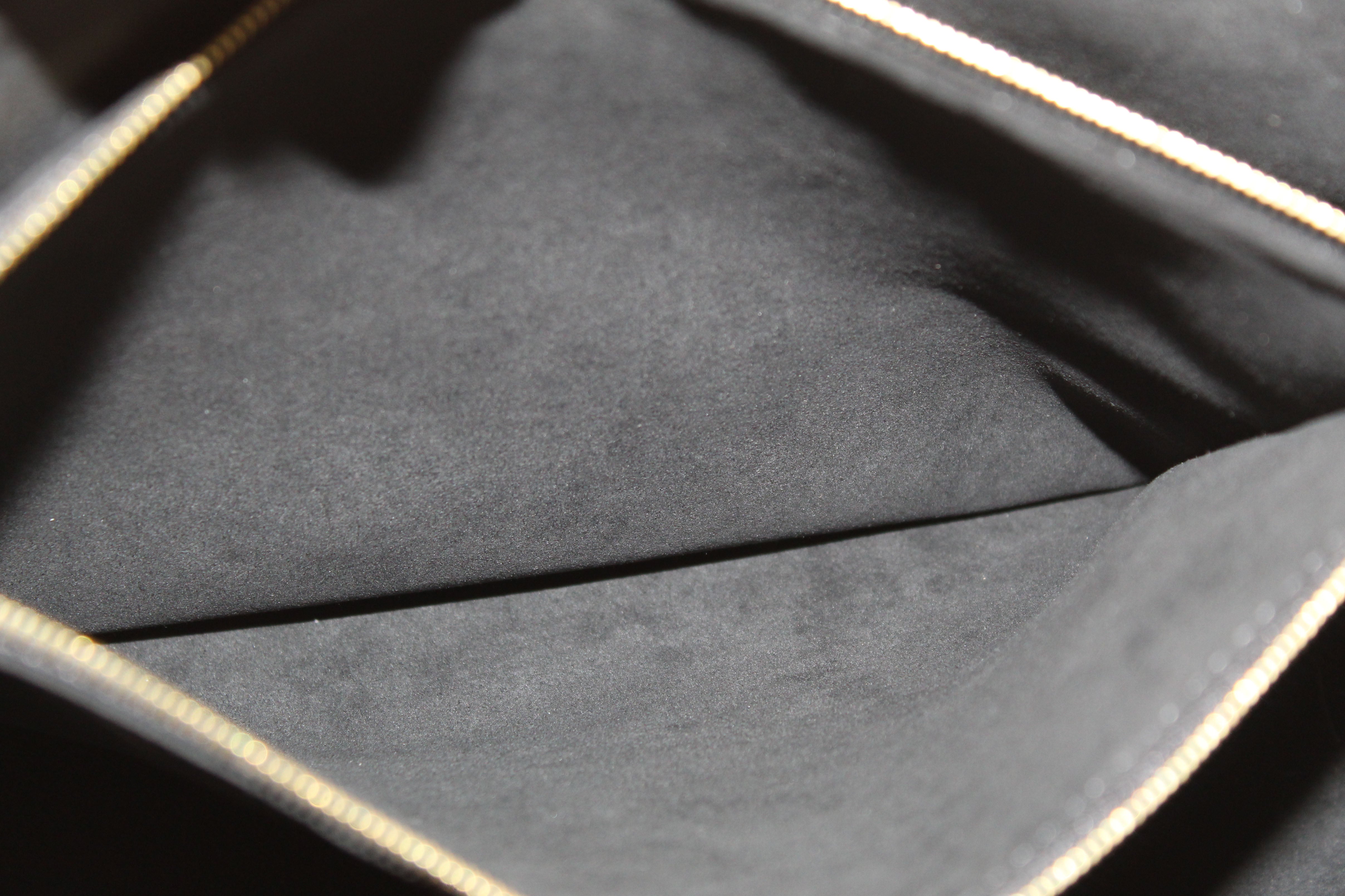 Authentic Louis Vuitton Damier Ebene Canvas With Black Leather Riverside Bag