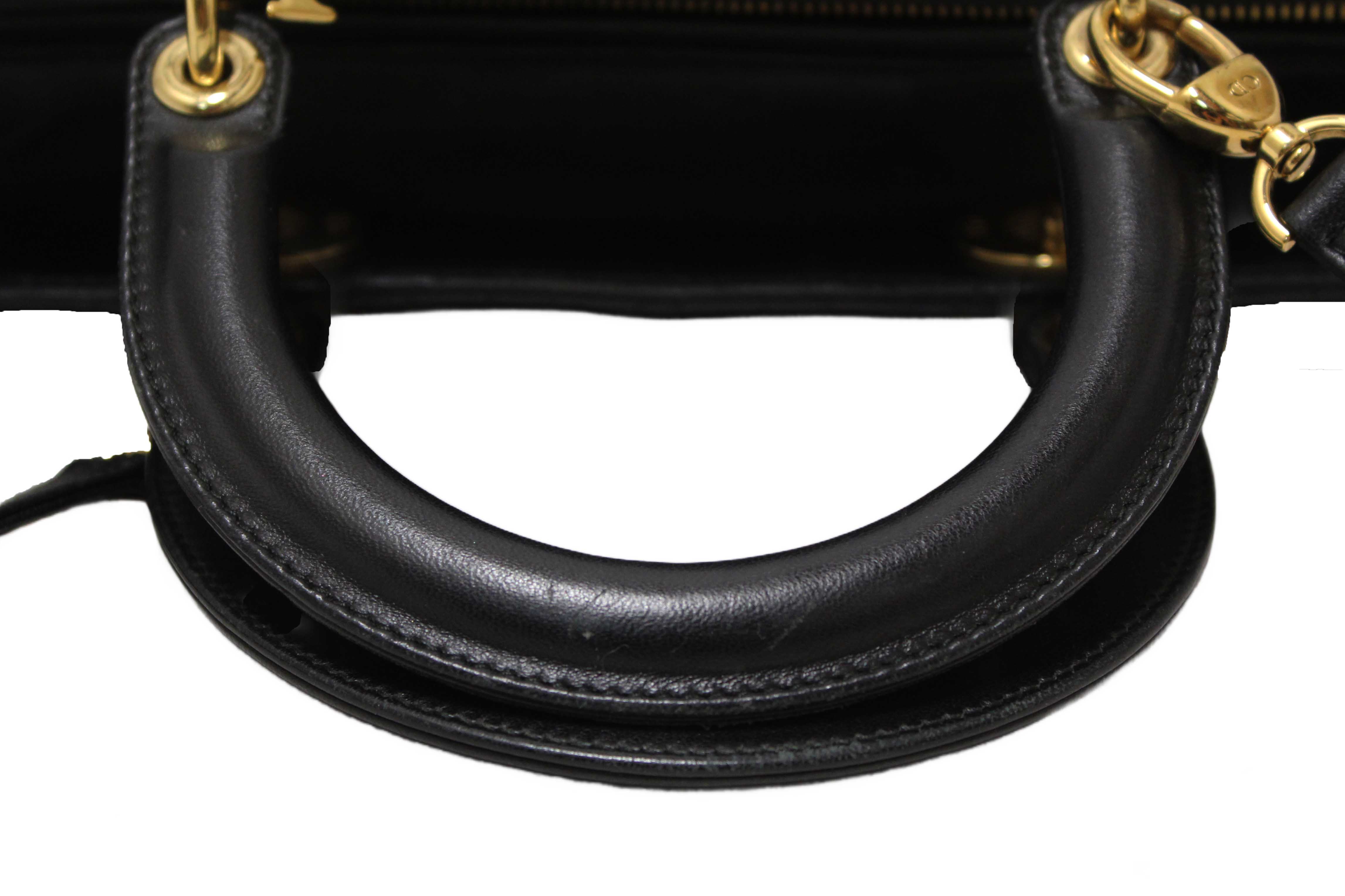 Authentic Christian Dior Black Cannage Lambskin Leather Large Lady Dior Bag