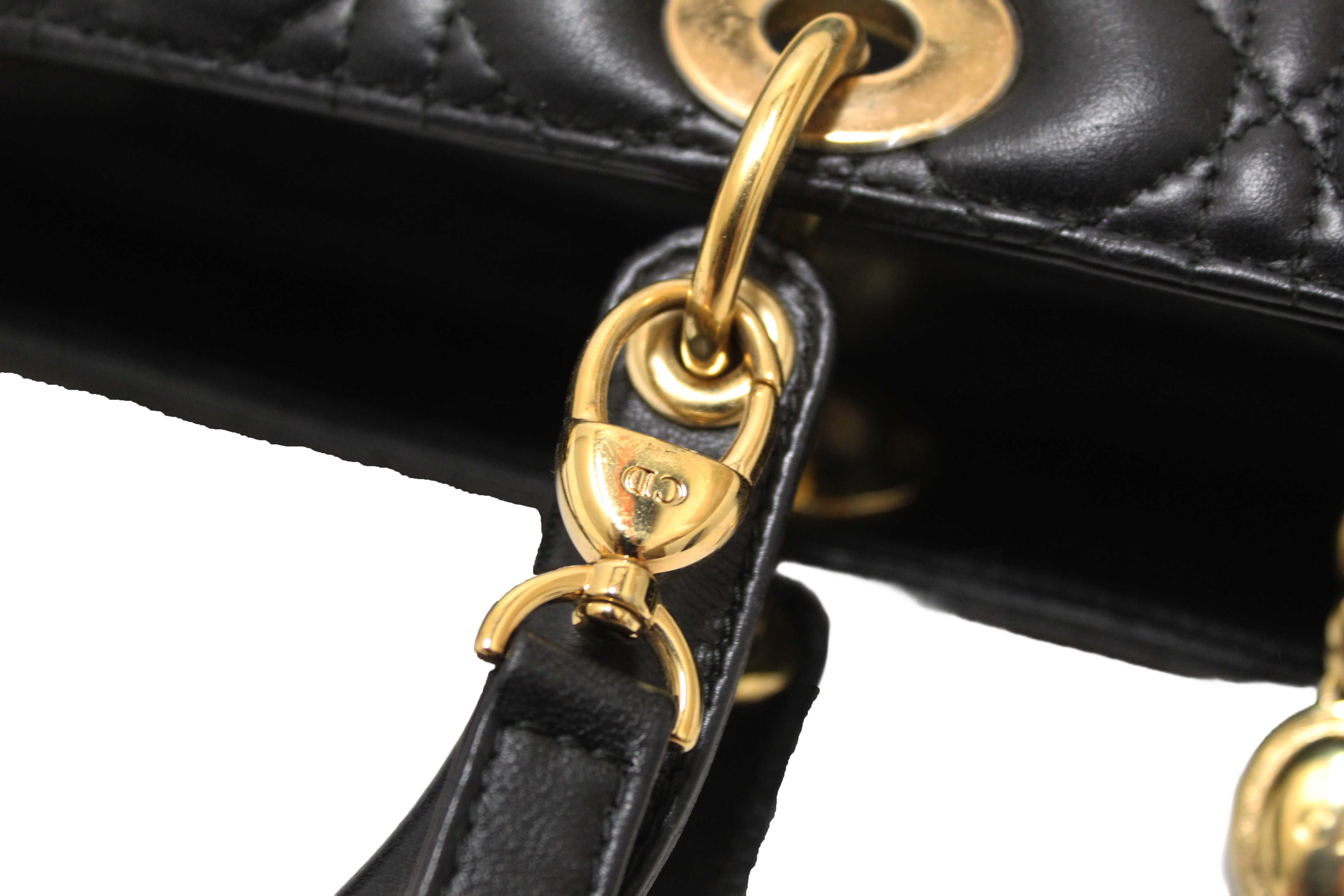 Authentic Christian Dior Black Cannage Lambskin Leather Large Lady Dior Bag
