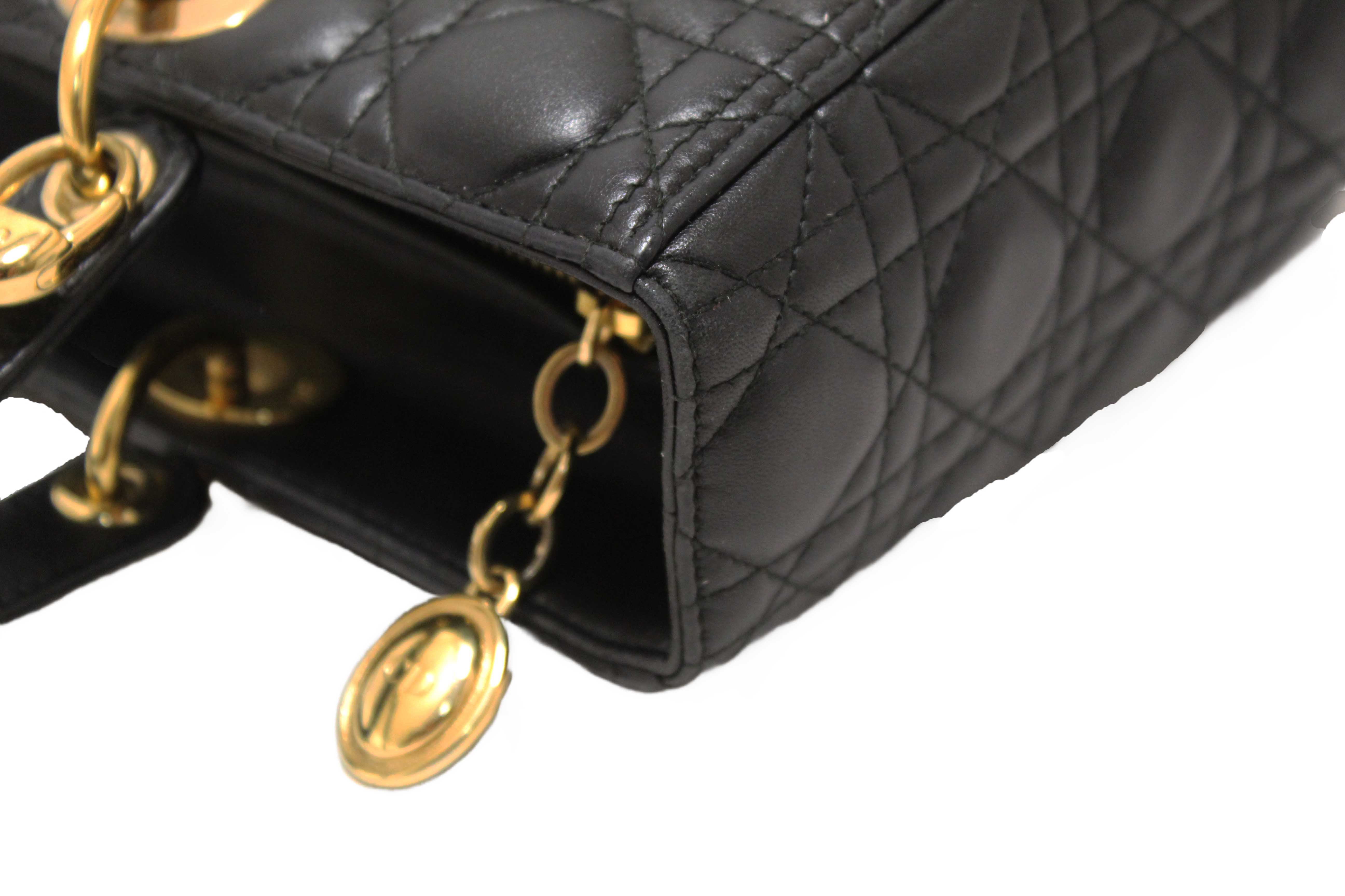 Authentic Christian Dior Black Cannage Lambskin Leather Large Lady Dior Bag