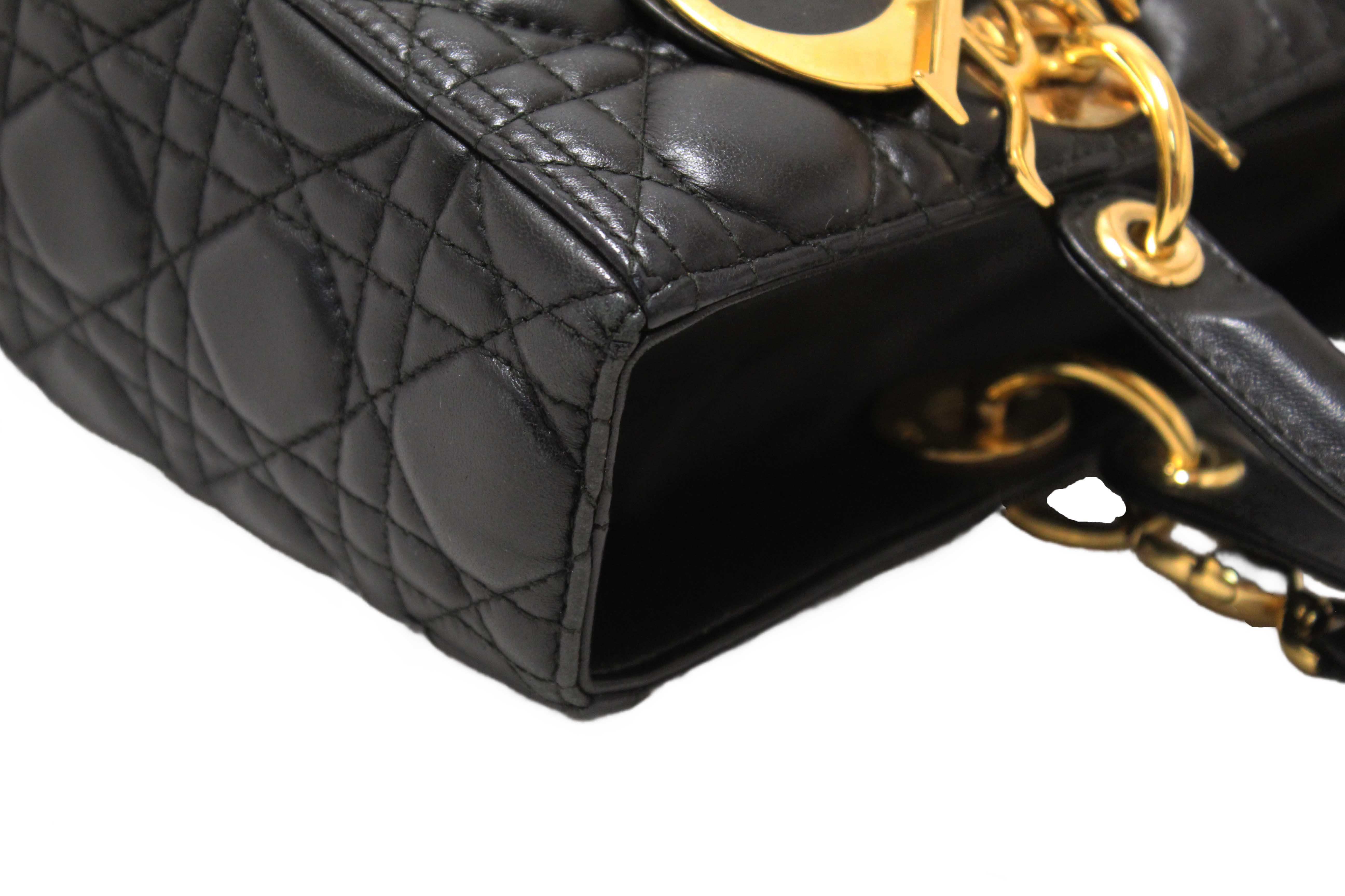 Authentic Christian Dior Black Cannage Lambskin Leather Large Lady Dior Bag