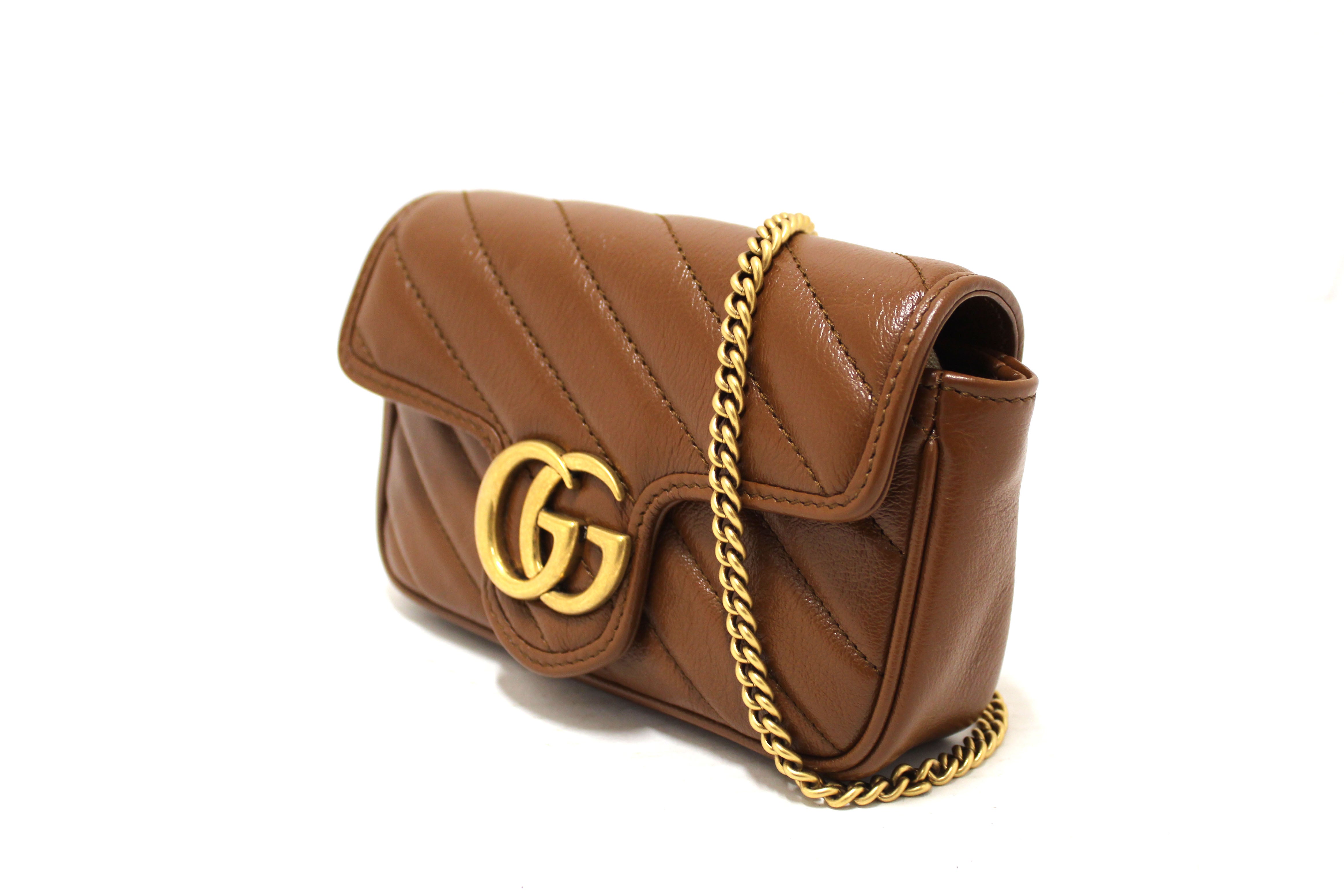 Authentic Gucci Brown/Camel Marmont Matelasse Super Mini Chain Bag 476433