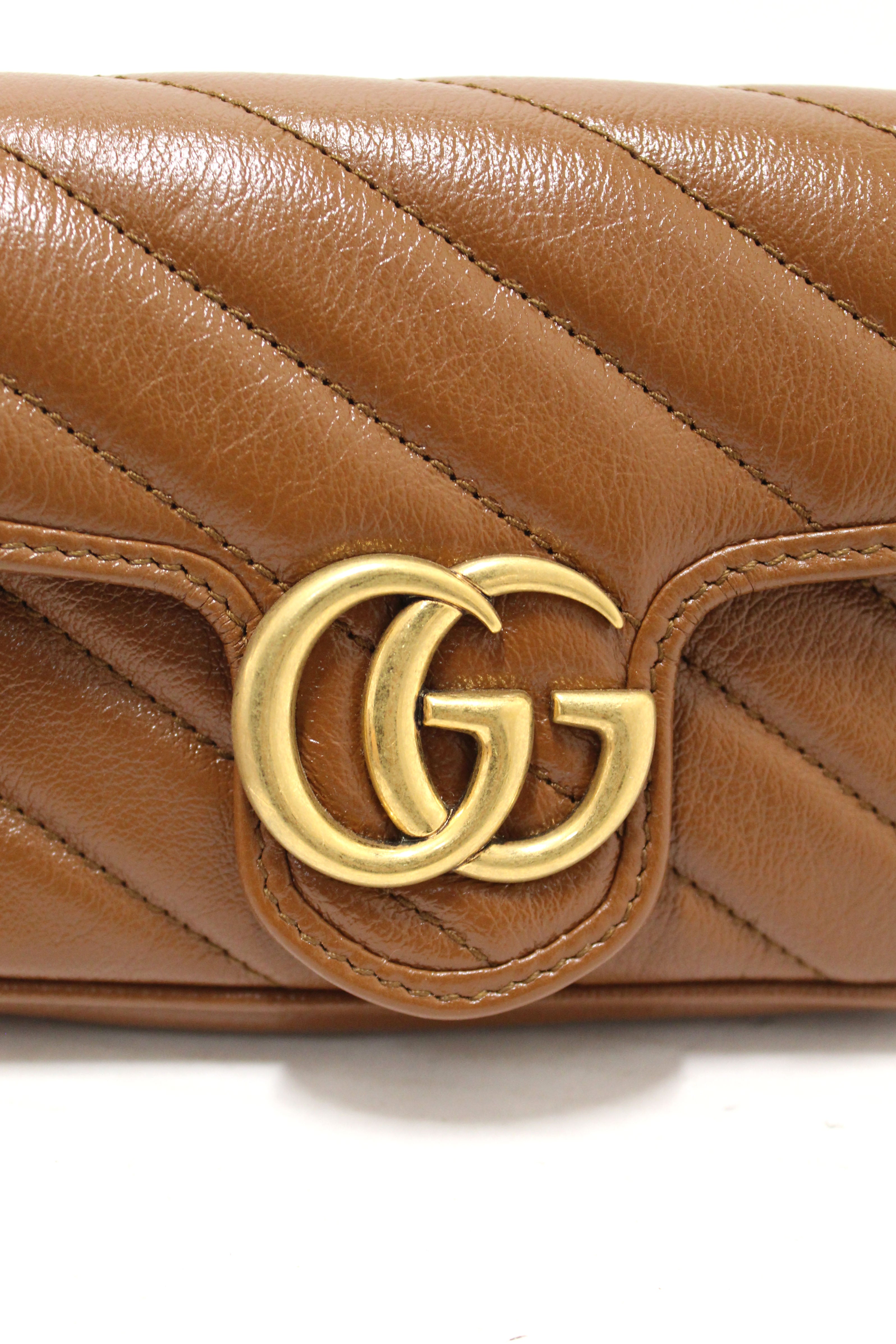 Authentic Gucci Brown/Camel Marmont Matelasse Super Mini Chain Bag 476433