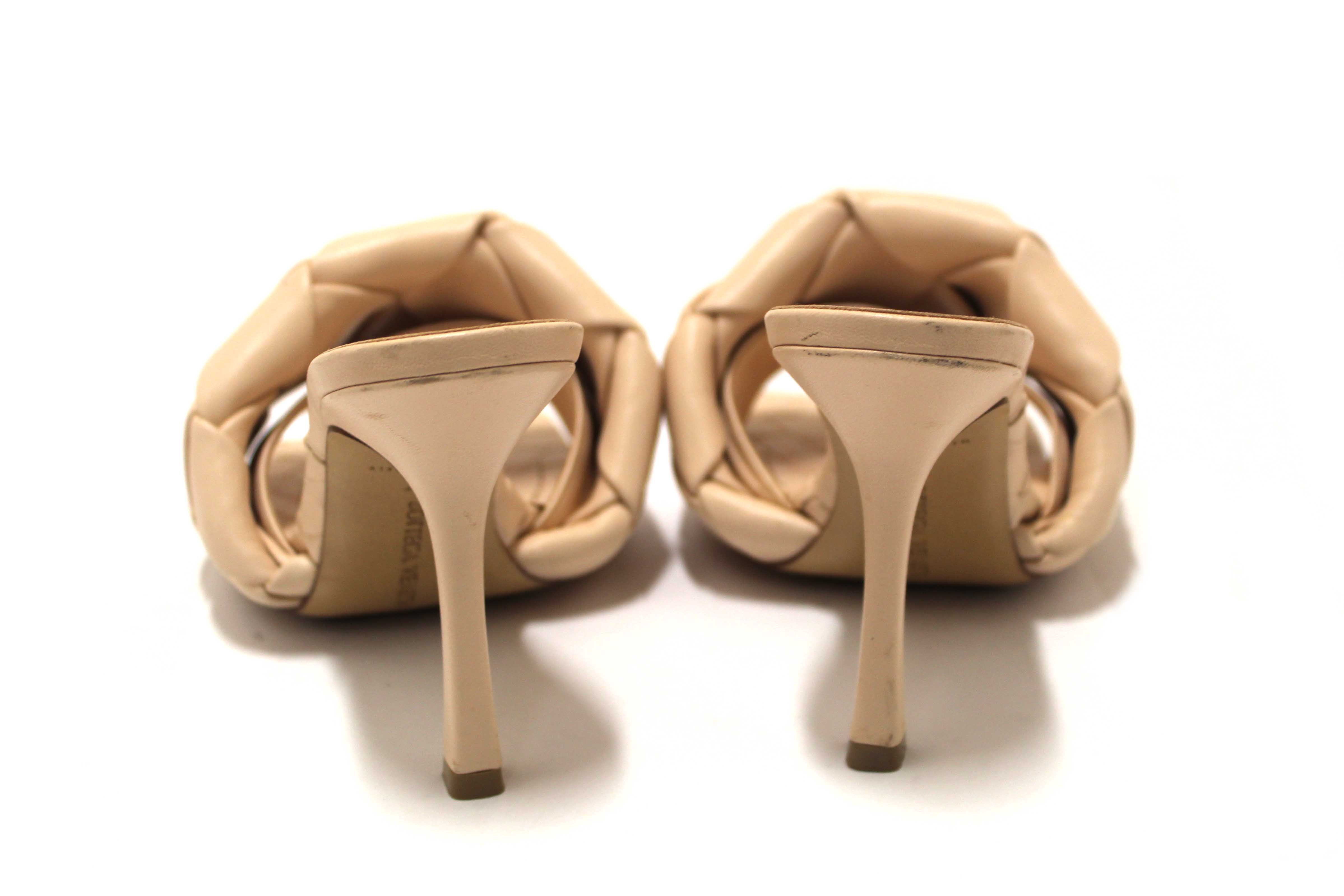 Authentic Bottega Venetal Beige Leather Lido Mule Open Sandals Shoes 37