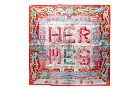 Authentic New Hermes Red Super Silk Quest Scarf 90cm