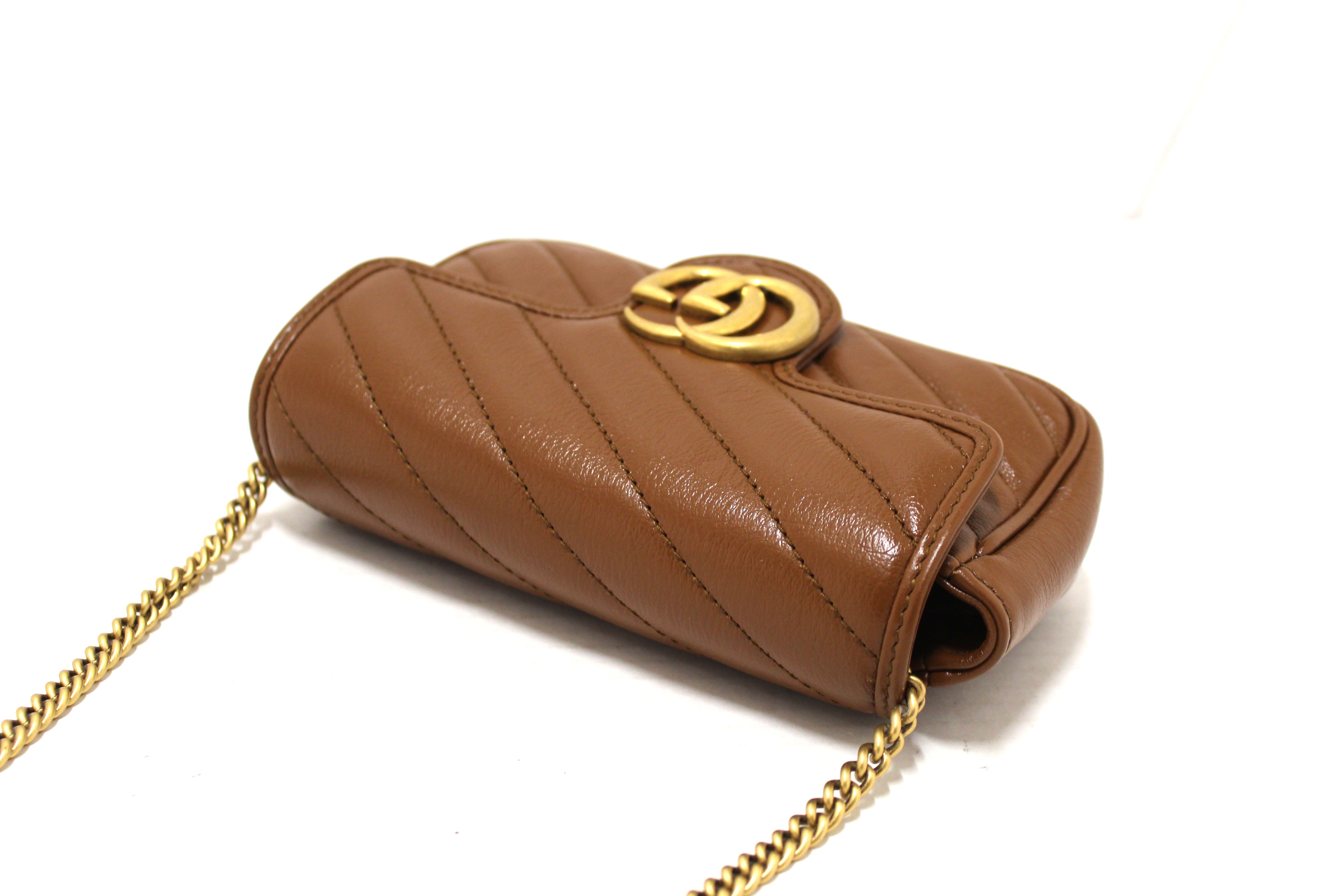 Authentic Gucci Brown/Camel Marmont Matelasse Super Mini Chain Bag 476433