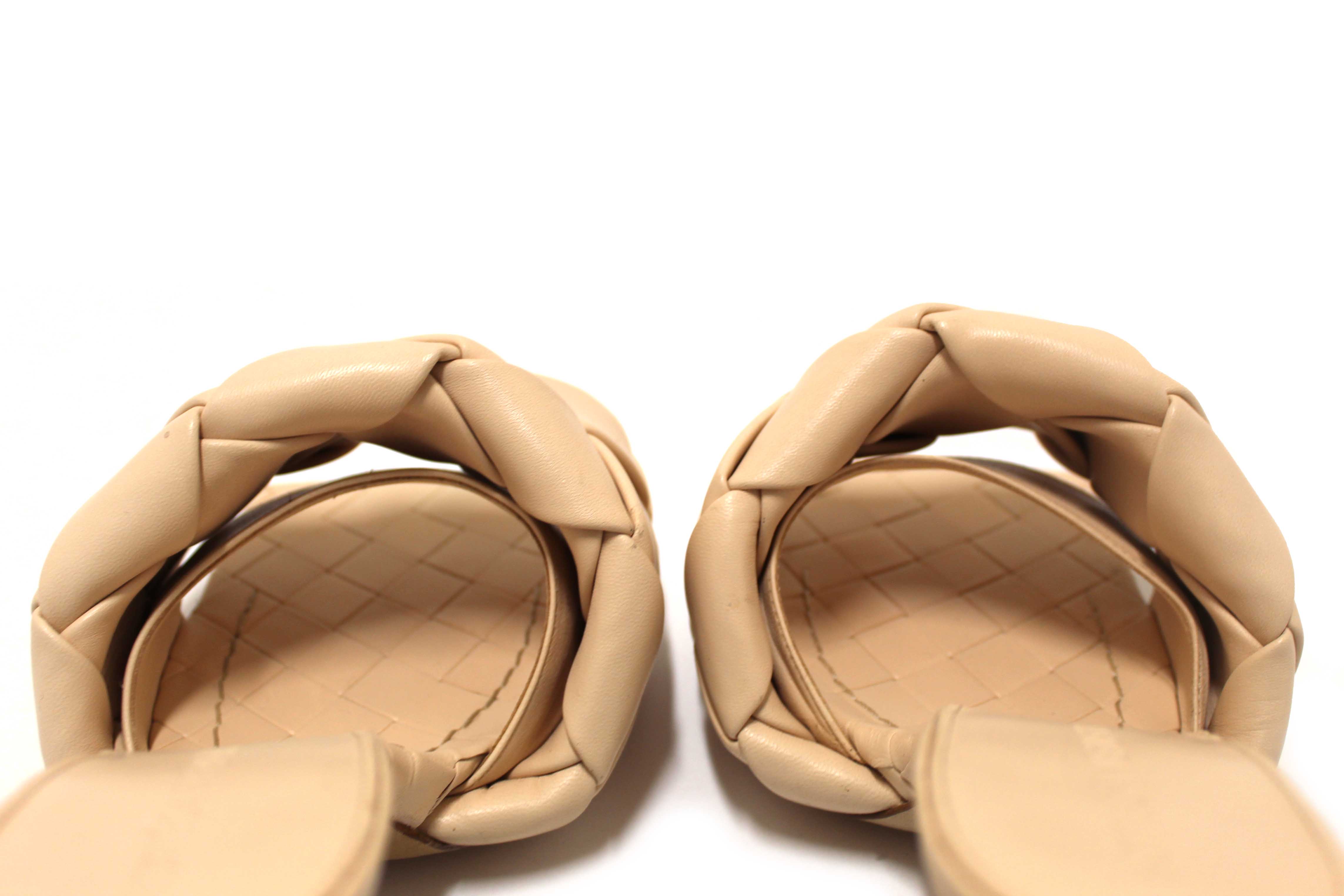 Authentic Bottega Venetal Beige Leather Lido Mule Open Sandals Shoes 37