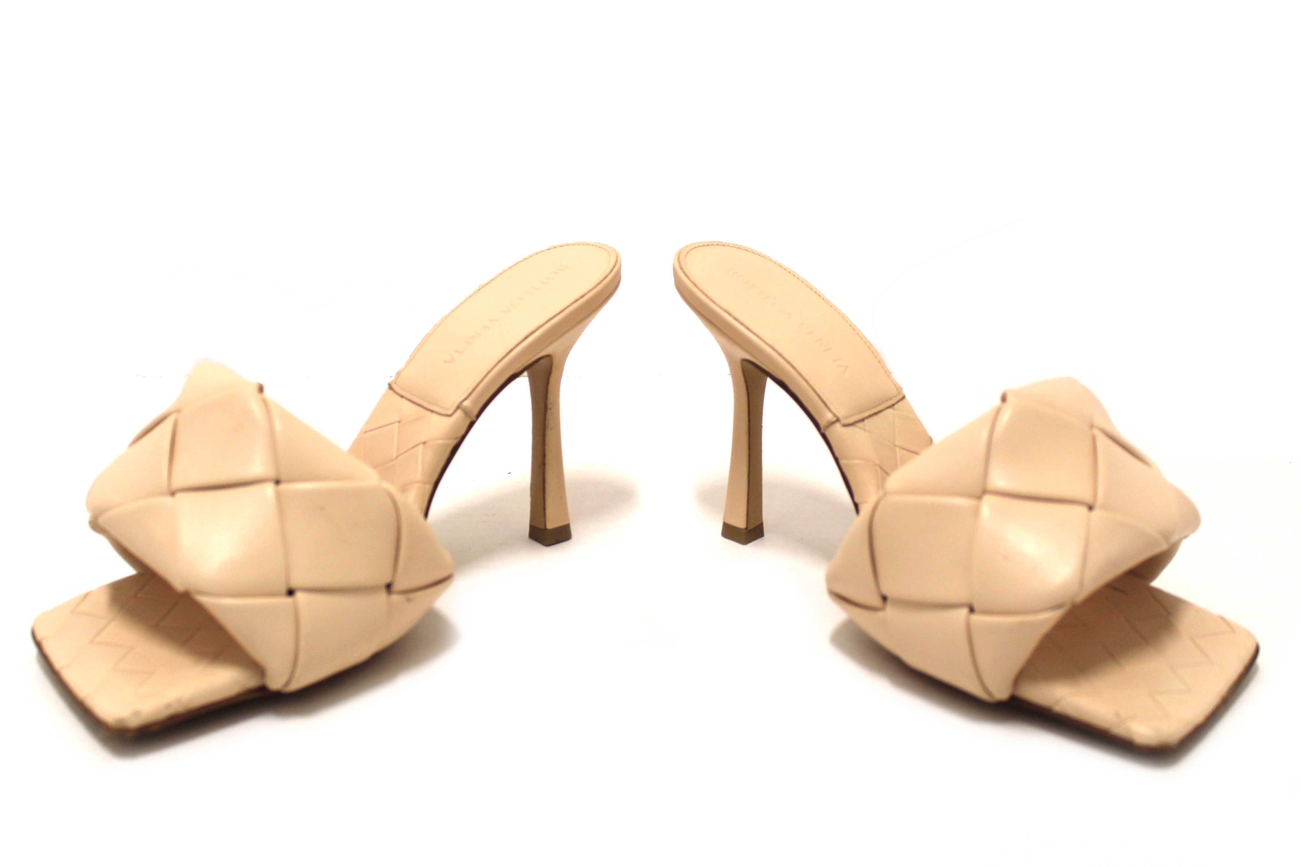 Authentic Bottega Venetal Beige Leather Lido Mule Open Sandals Shoes 37