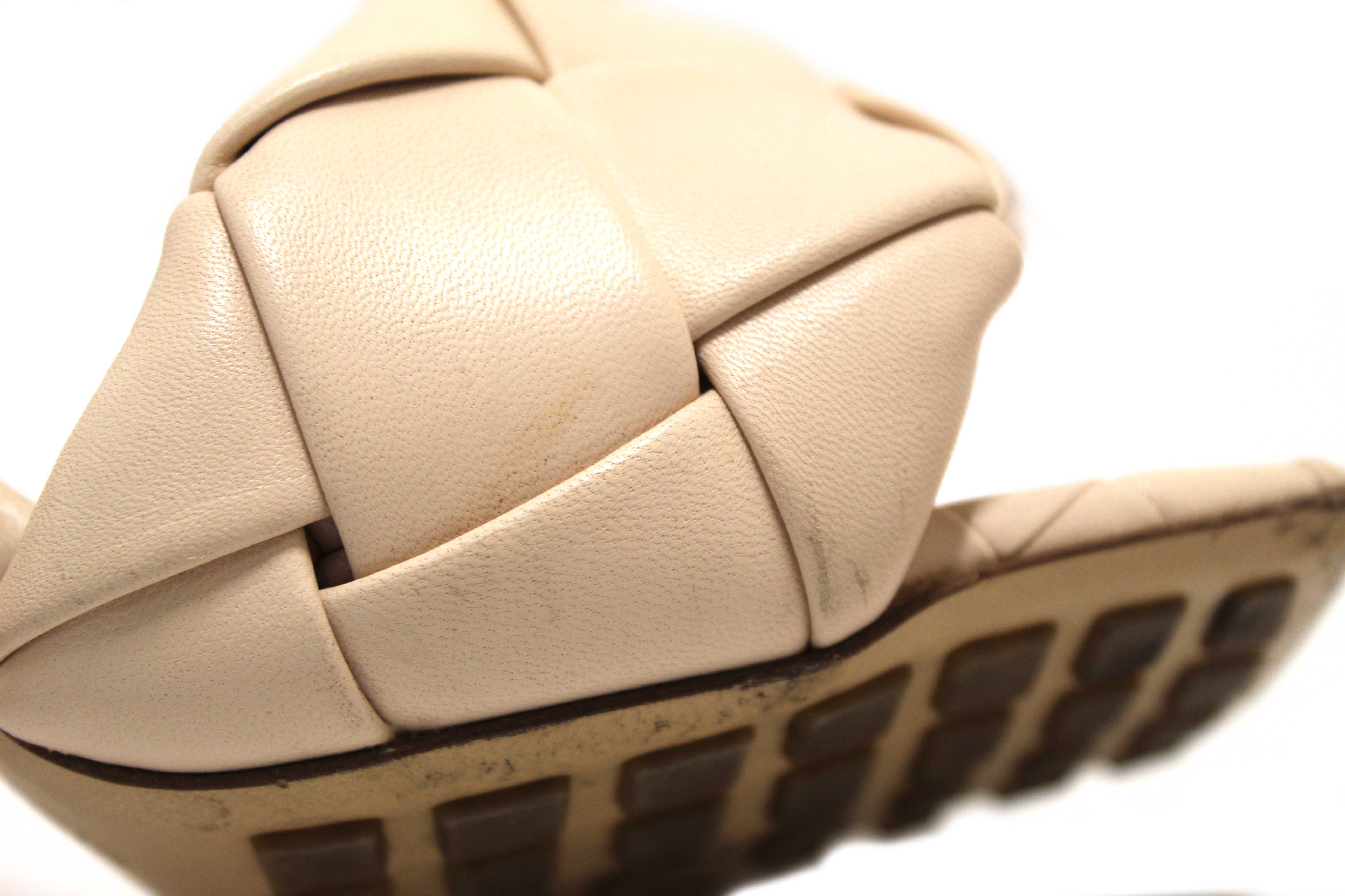 Authentic Bottega Venetal Beige Leather Lido Mule Open Sandals Shoes 37