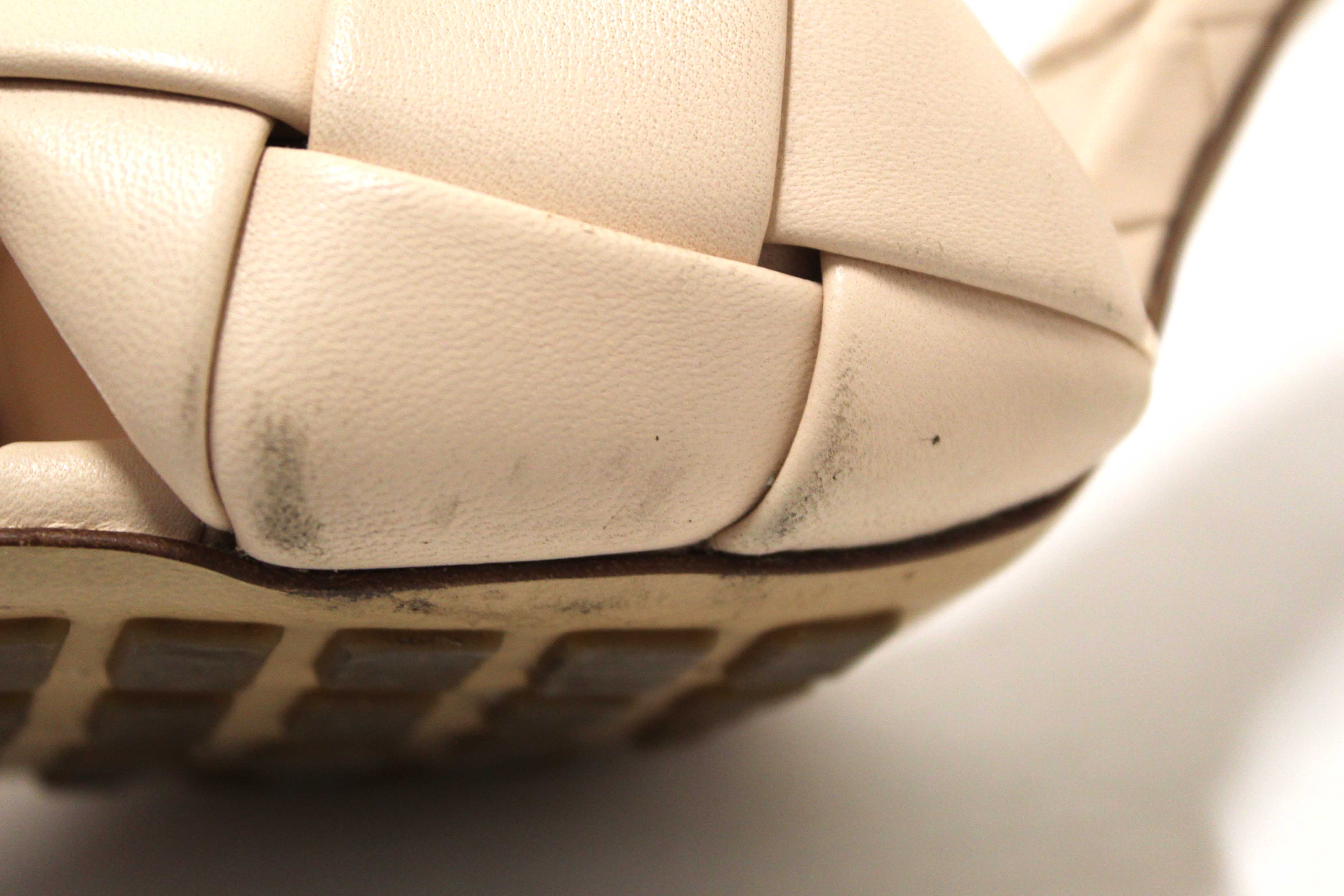 Authentic Bottega Venetal Beige Leather Lido Mule Open Sandals Shoes 37