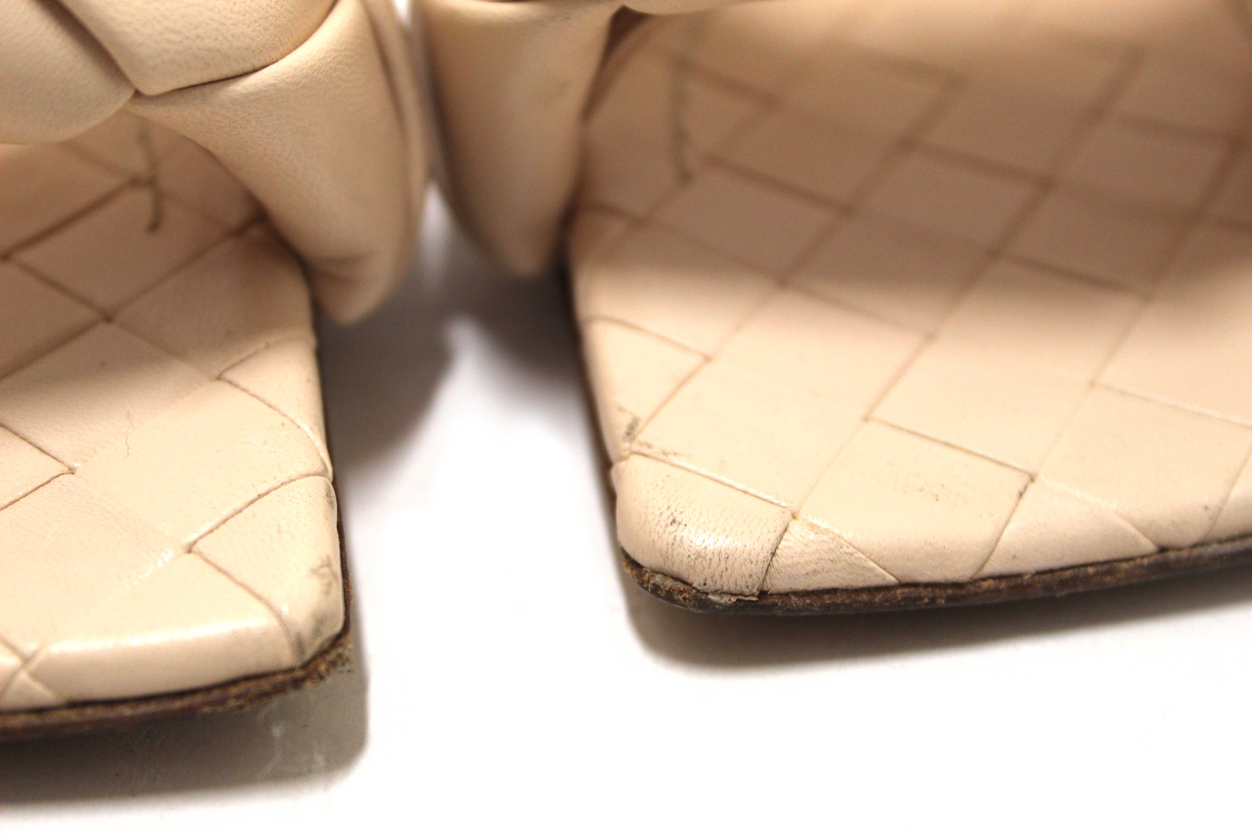 Authentic Bottega Venetal Beige Leather Lido Mule Open Sandals Shoes 37