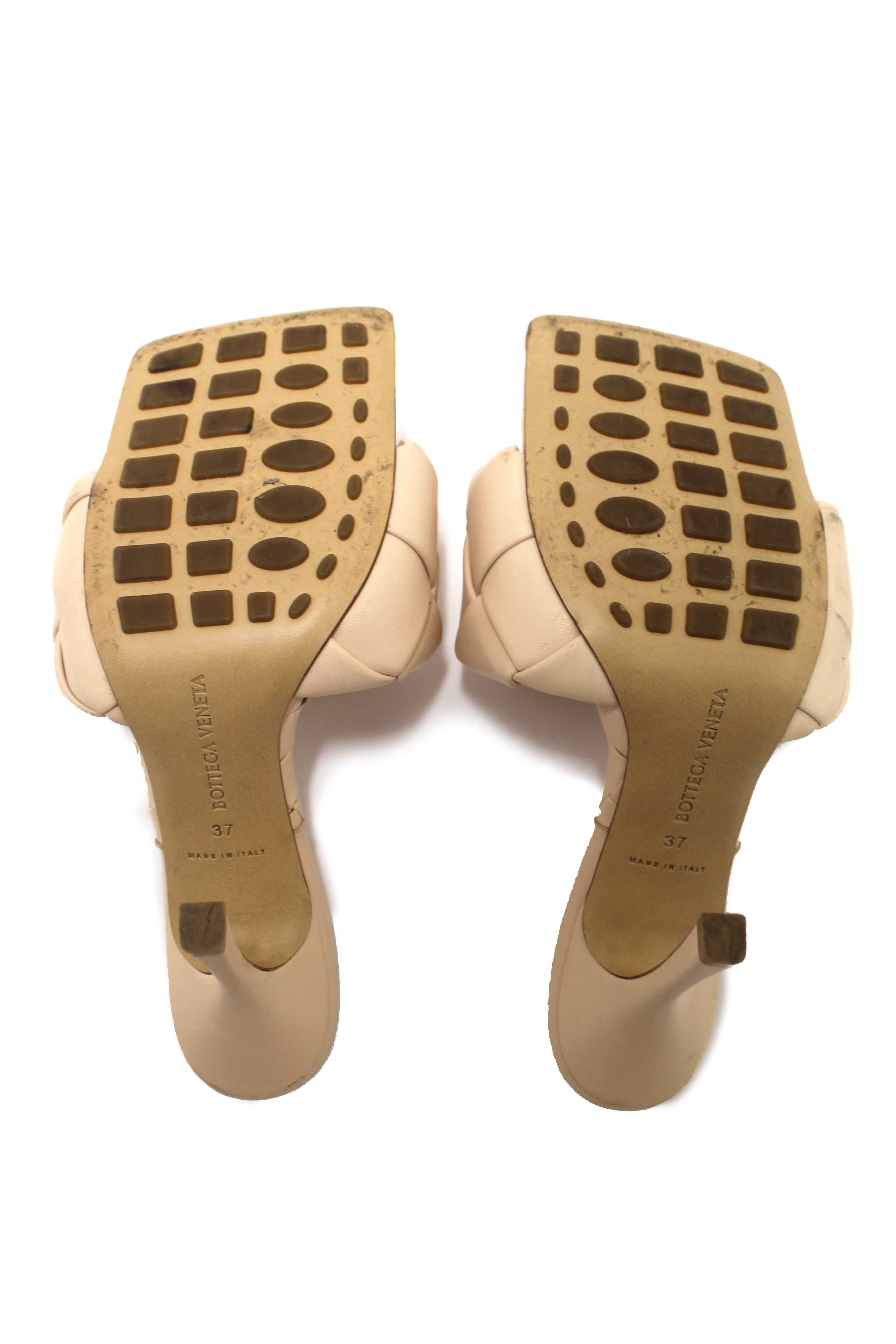 Authentic Bottega Venetal Beige Leather Lido Mule Open Sandals Shoes 37