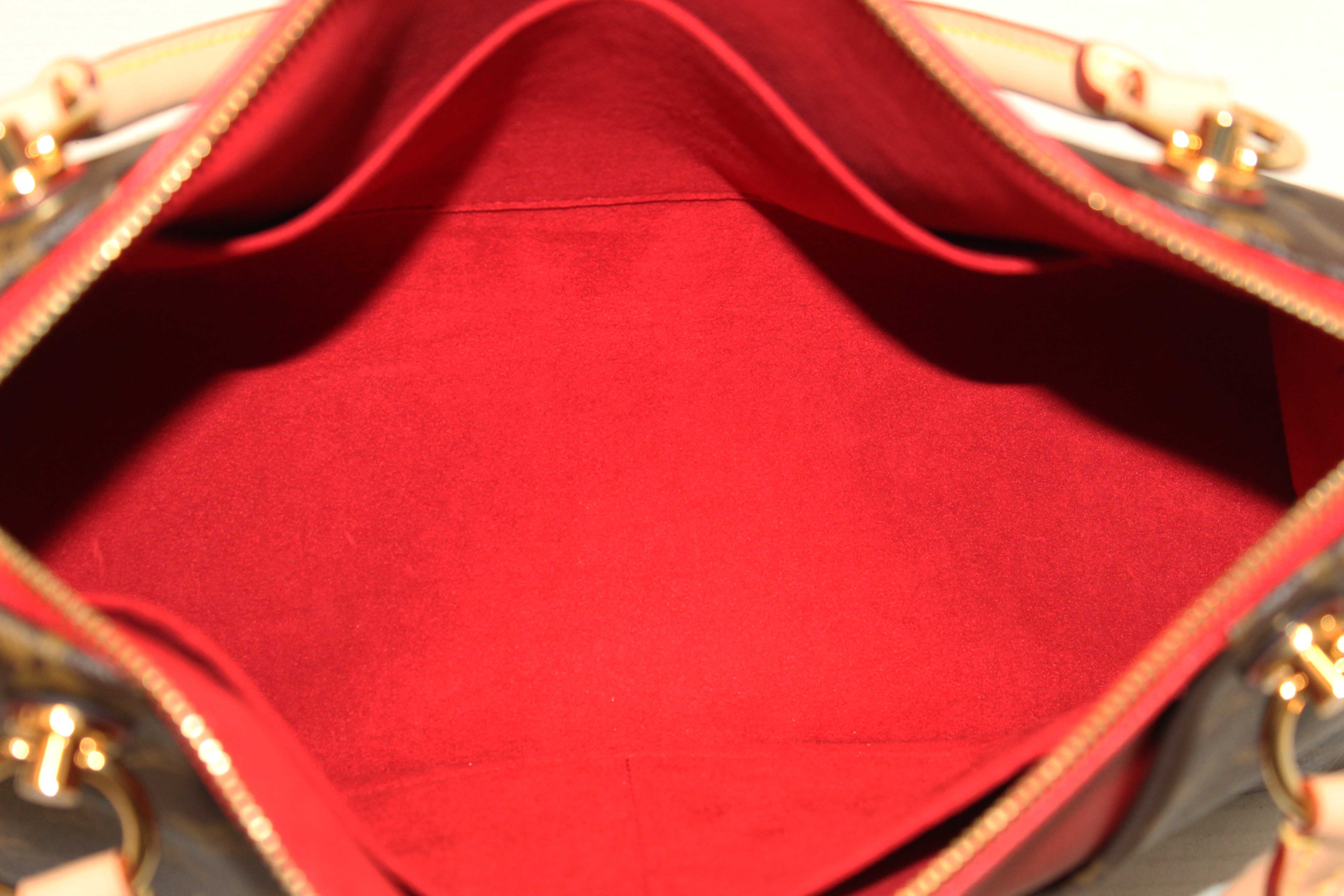 Authentic Louis Vuitton Classic Monogram Canvas with Red Leather V Tote MM Bag