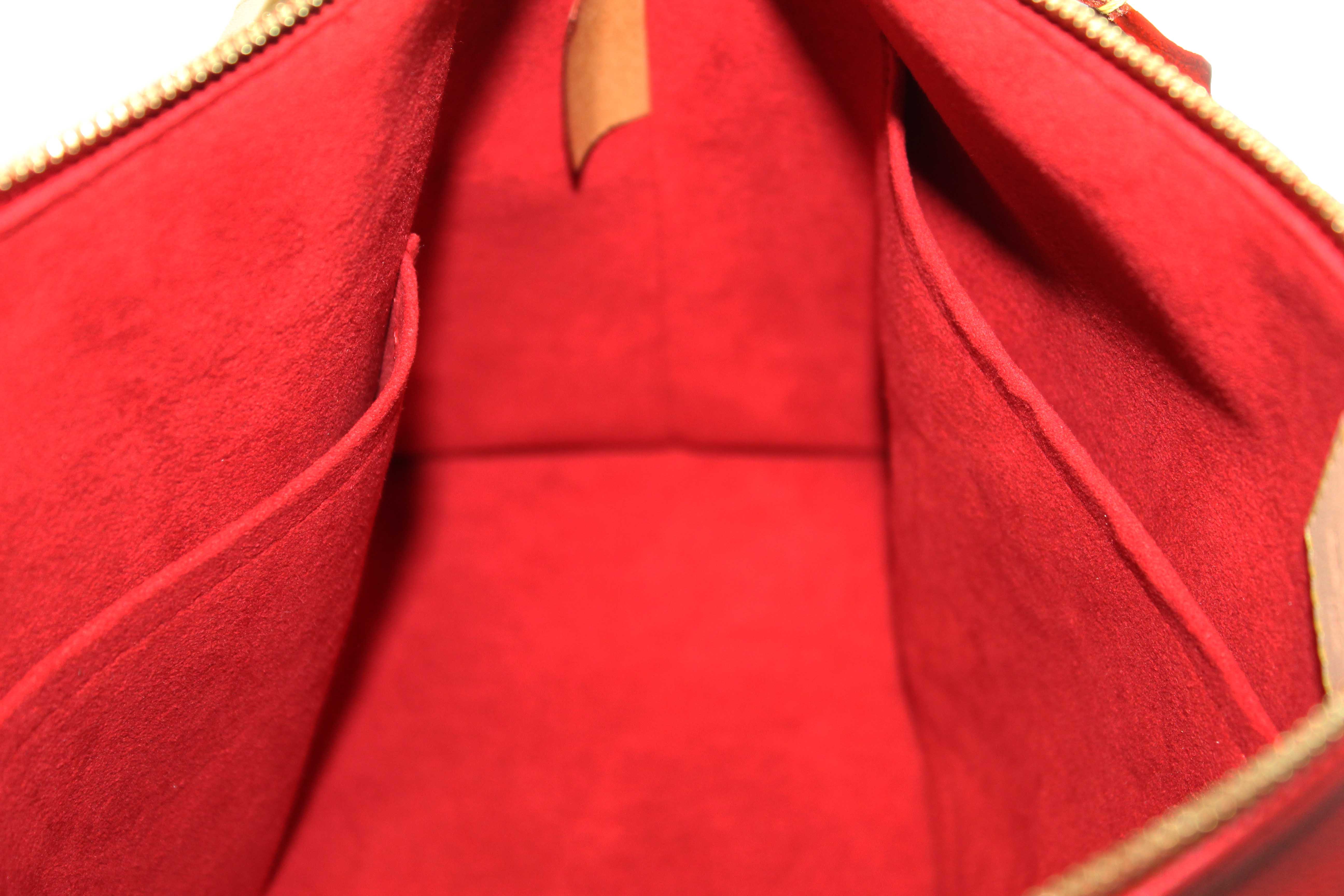 Authentic Louis Vuitton Classic Monogram Canvas with Red Leather V Tote MM Bag