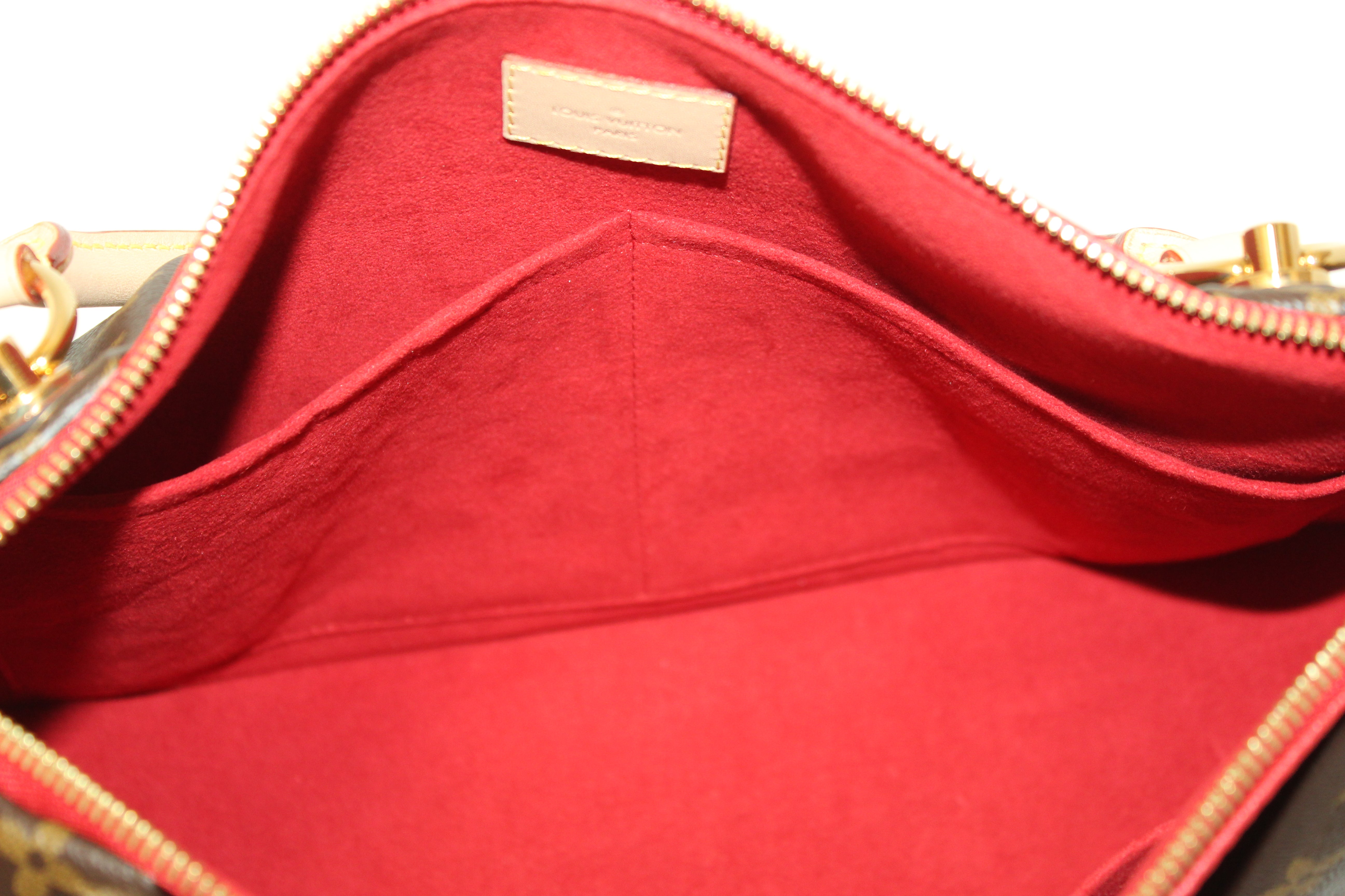 Authentic Louis Vuitton Classic Monogram Canvas with Red Leather V Tote MM Bag