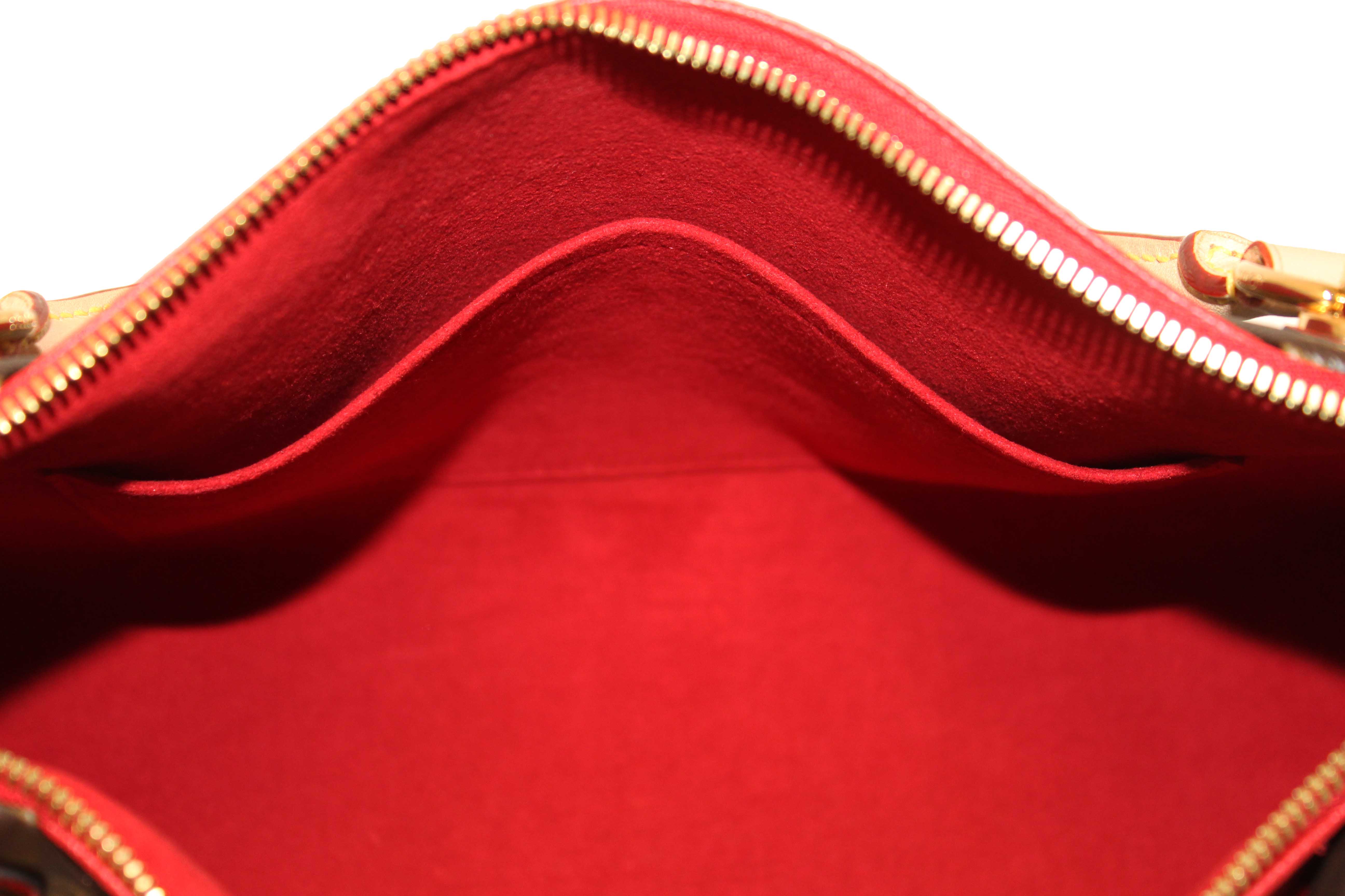 Authentic Louis Vuitton Classic Monogram Canvas with Red Leather V Tote MM Bag