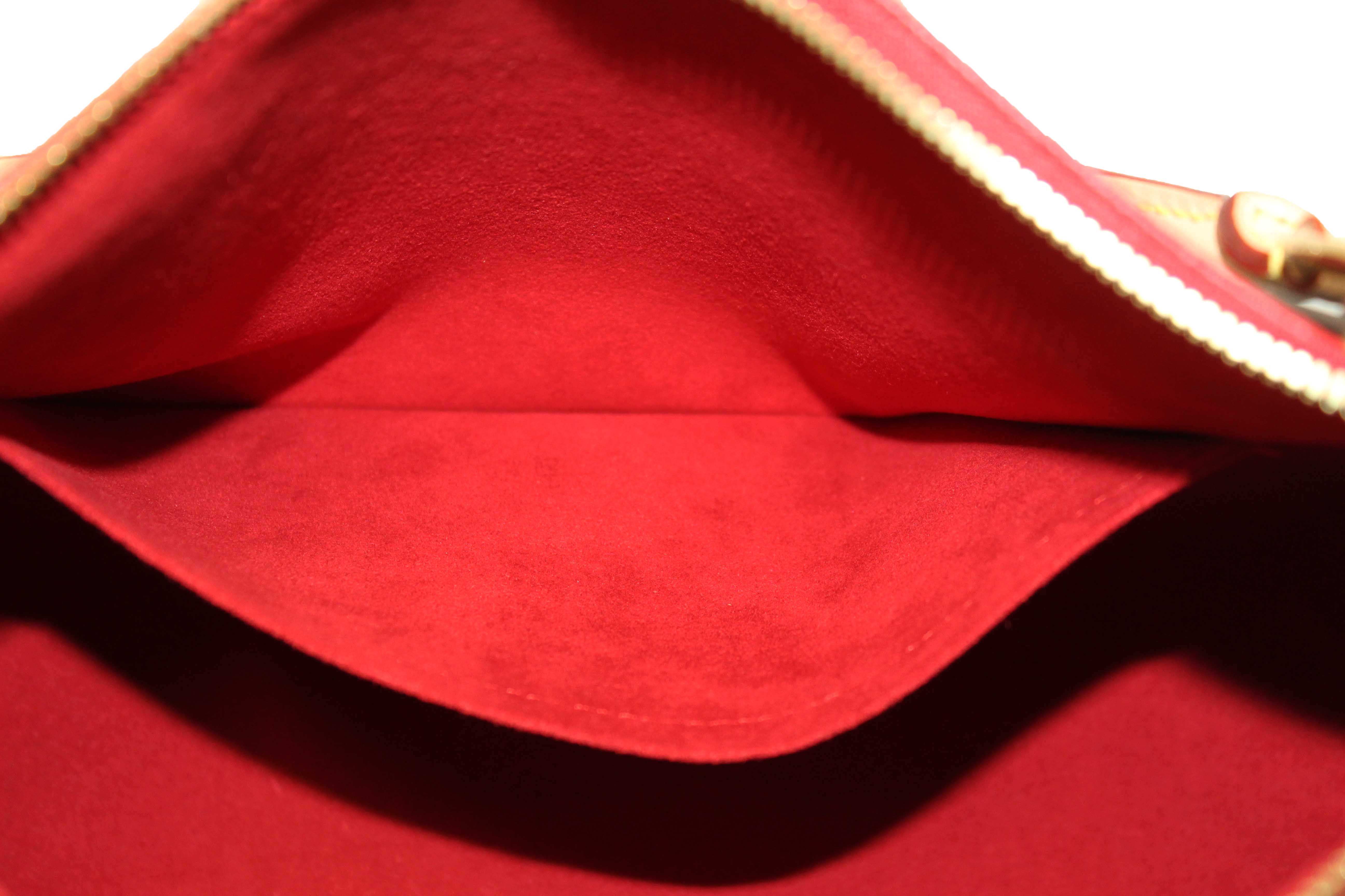 Authentic Louis Vuitton Classic Monogram Canvas with Red Leather V Tote MM Bag