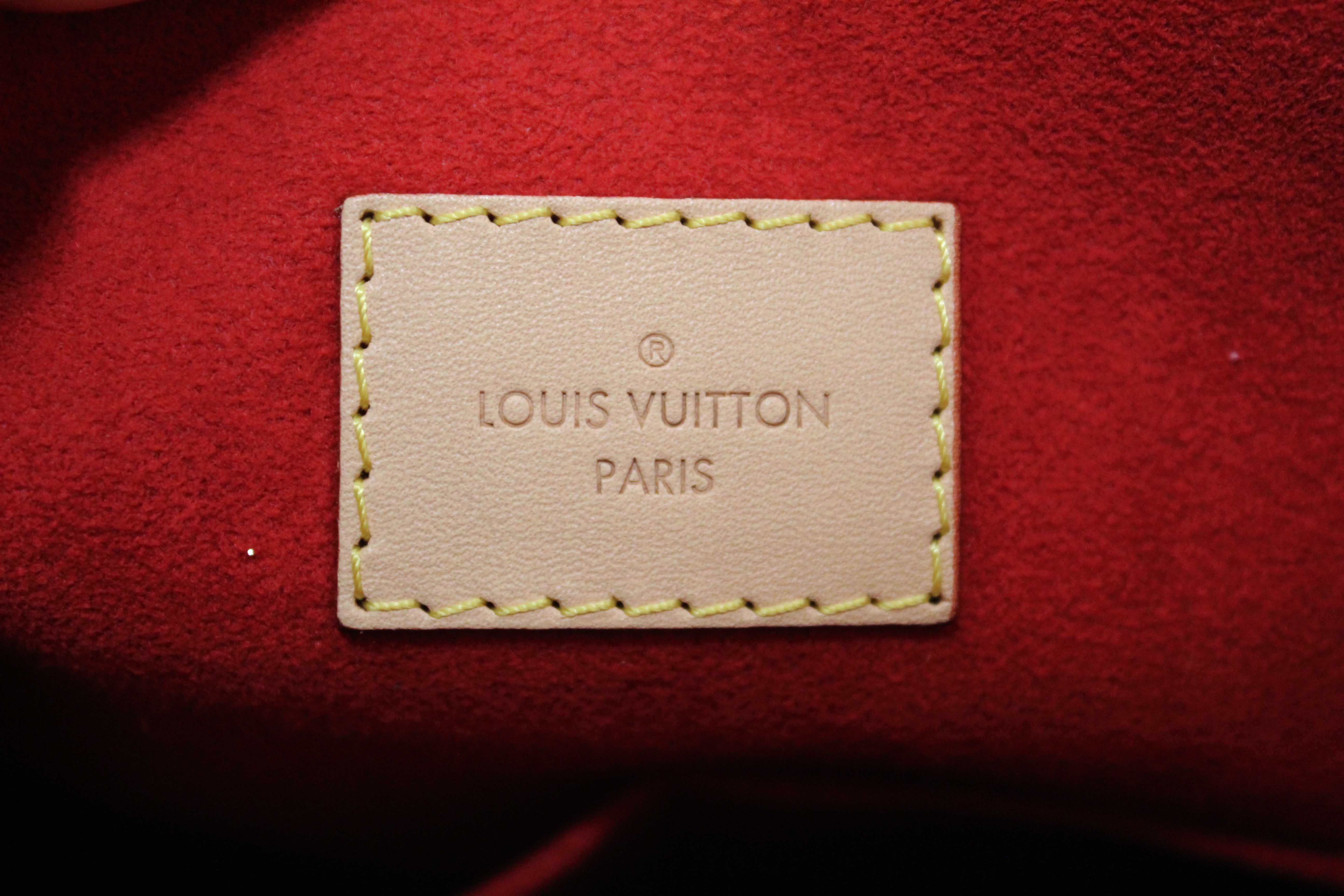 Authentic Louis Vuitton Classic Monogram Canvas with Red Leather V Tote MM Bag