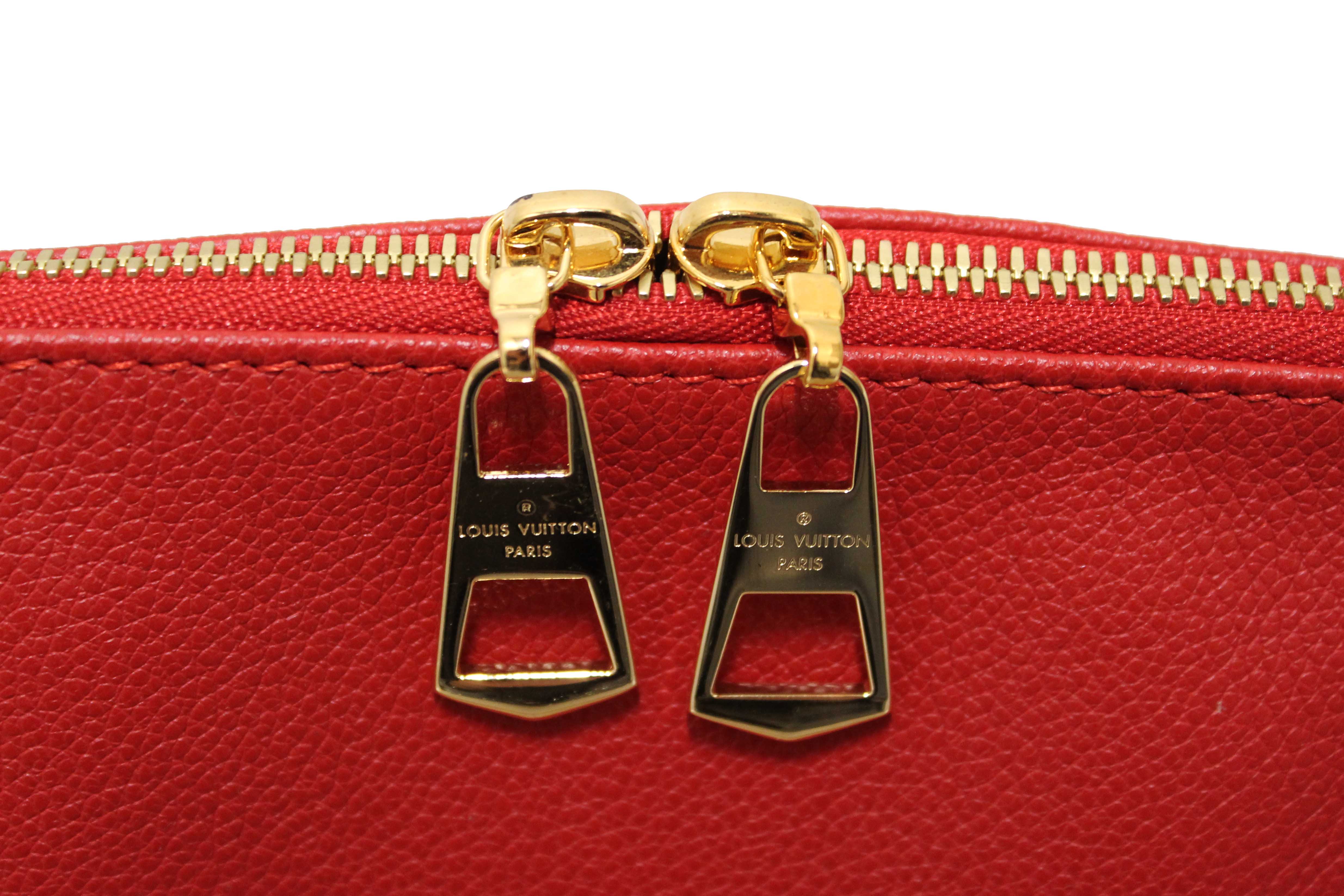 Authentic Louis Vuitton Classic Monogram Canvas with Red Leather V Tote MM Bag