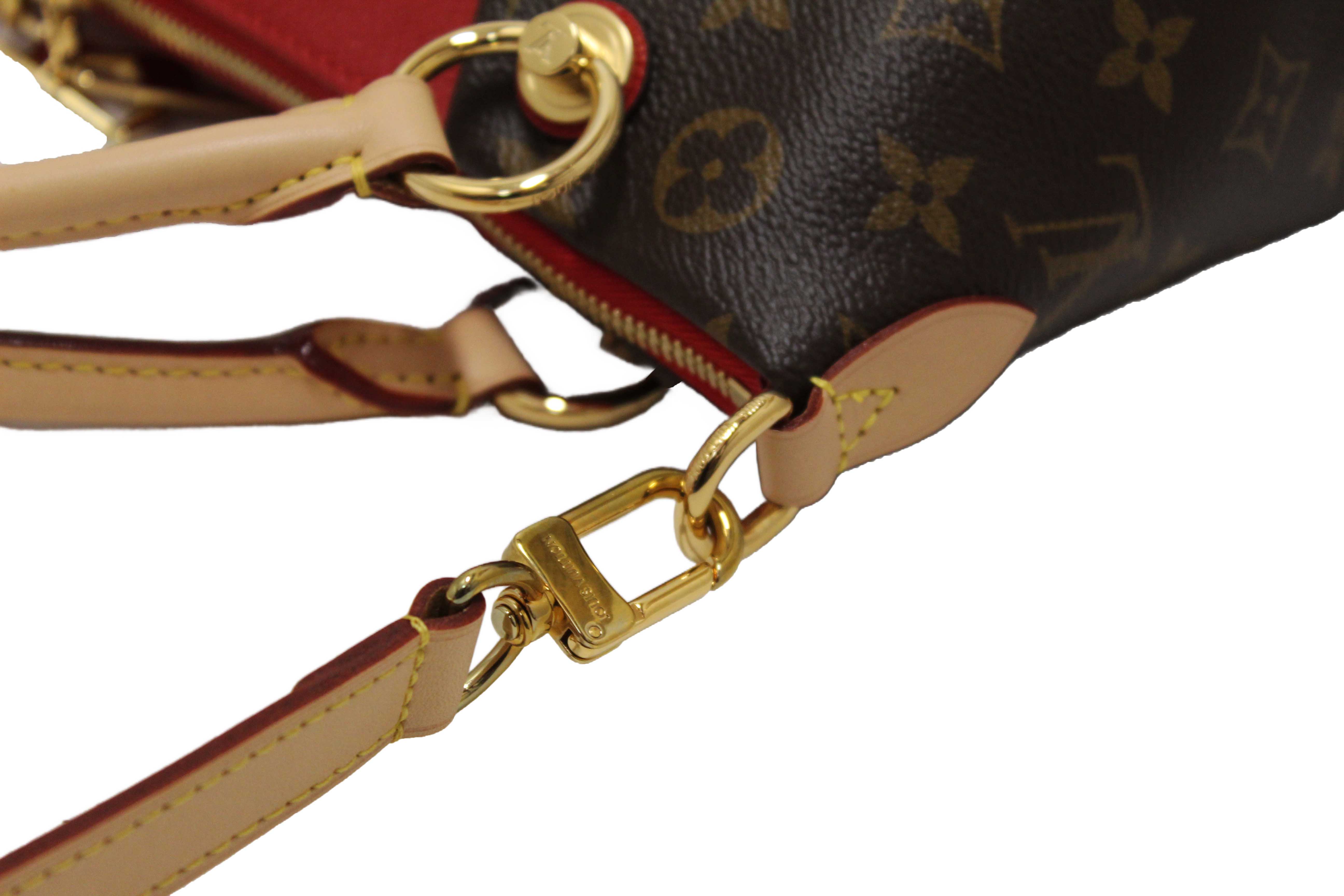 Authentic Louis Vuitton Classic Monogram Canvas with Red Leather V Tote MM Bag