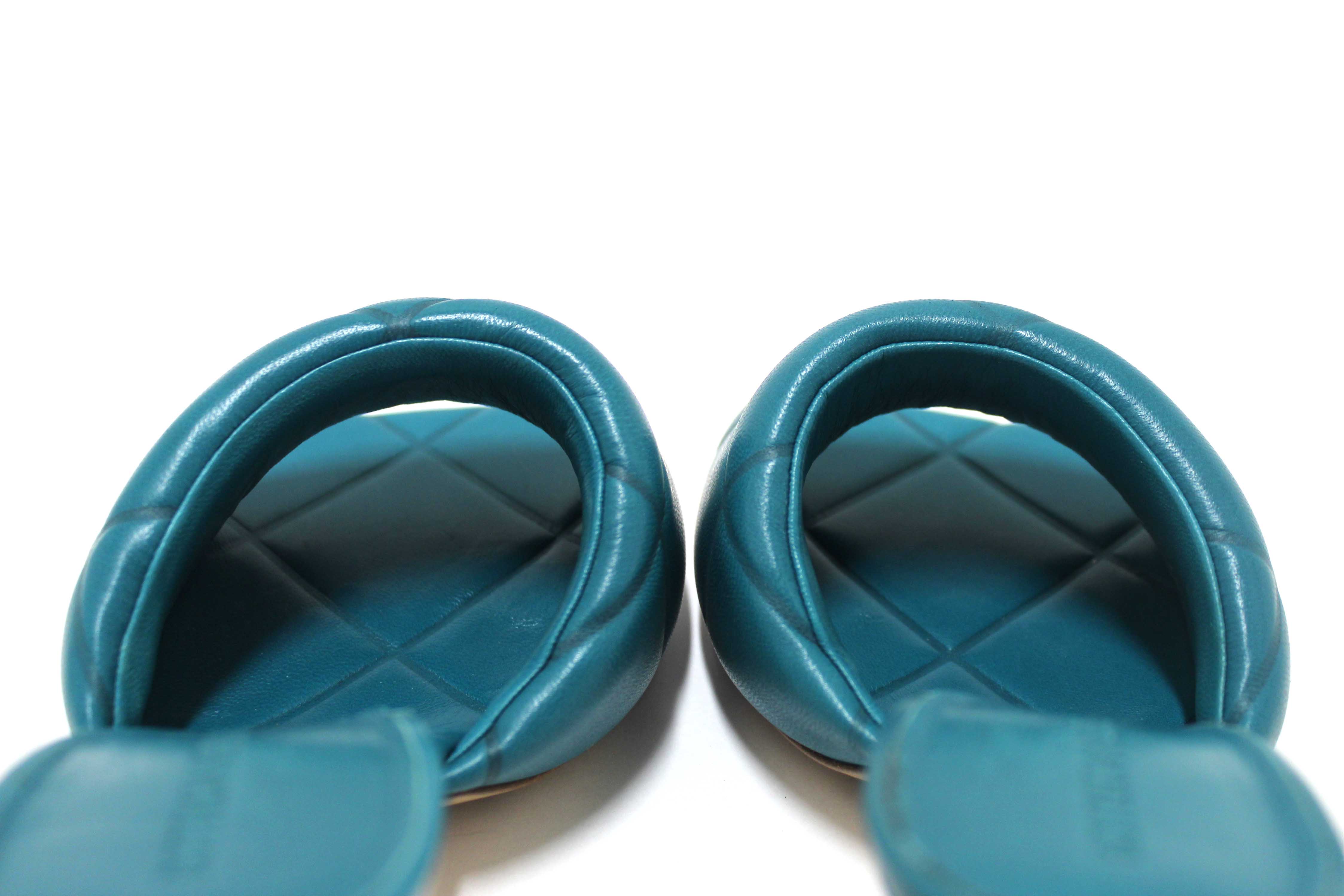 Authentic Bottega Venetal Green Leather Lido Mule Open Sandals