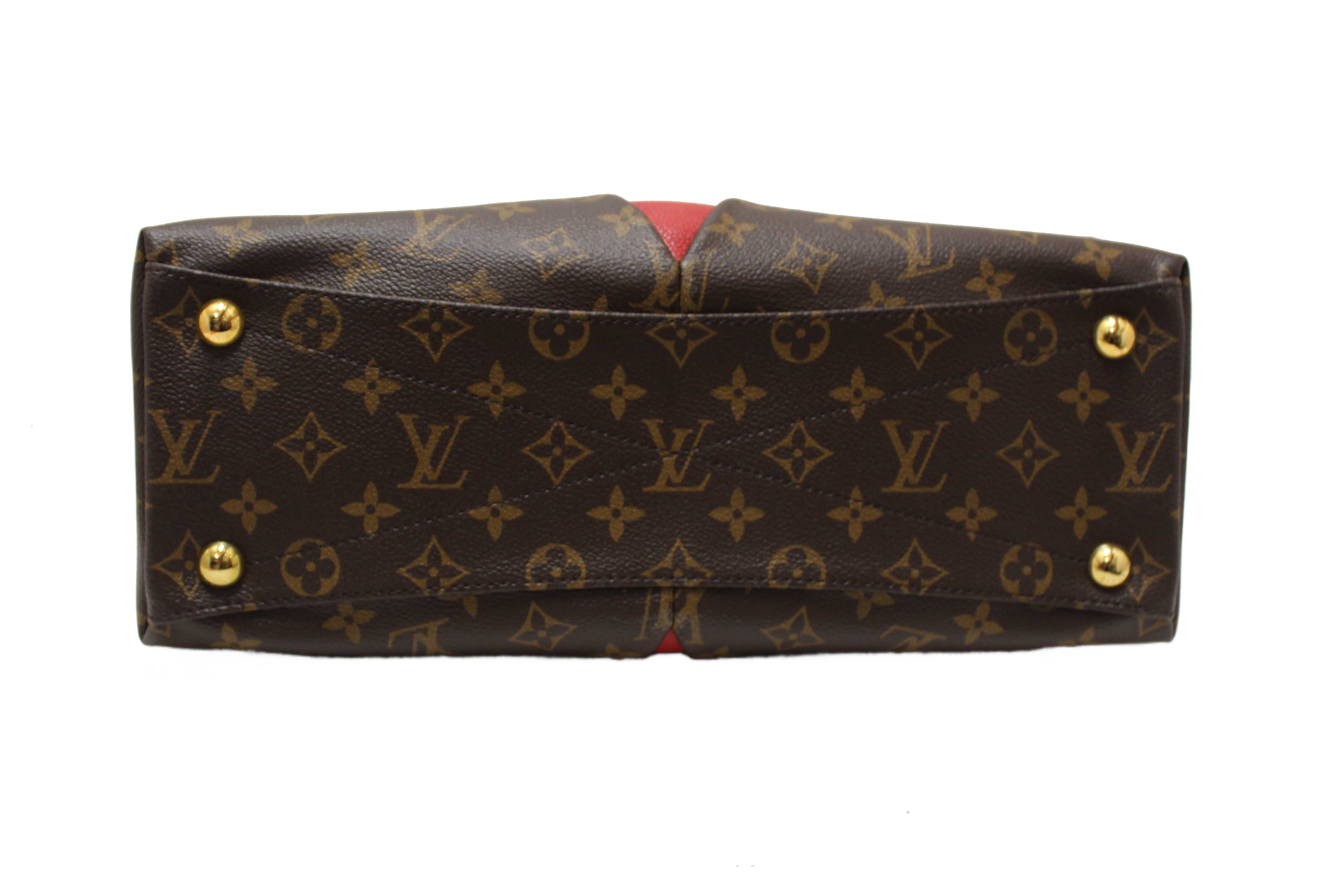 Authentic Louis Vuitton Classic Monogram Canvas with Red Leather V Tote MM Bag