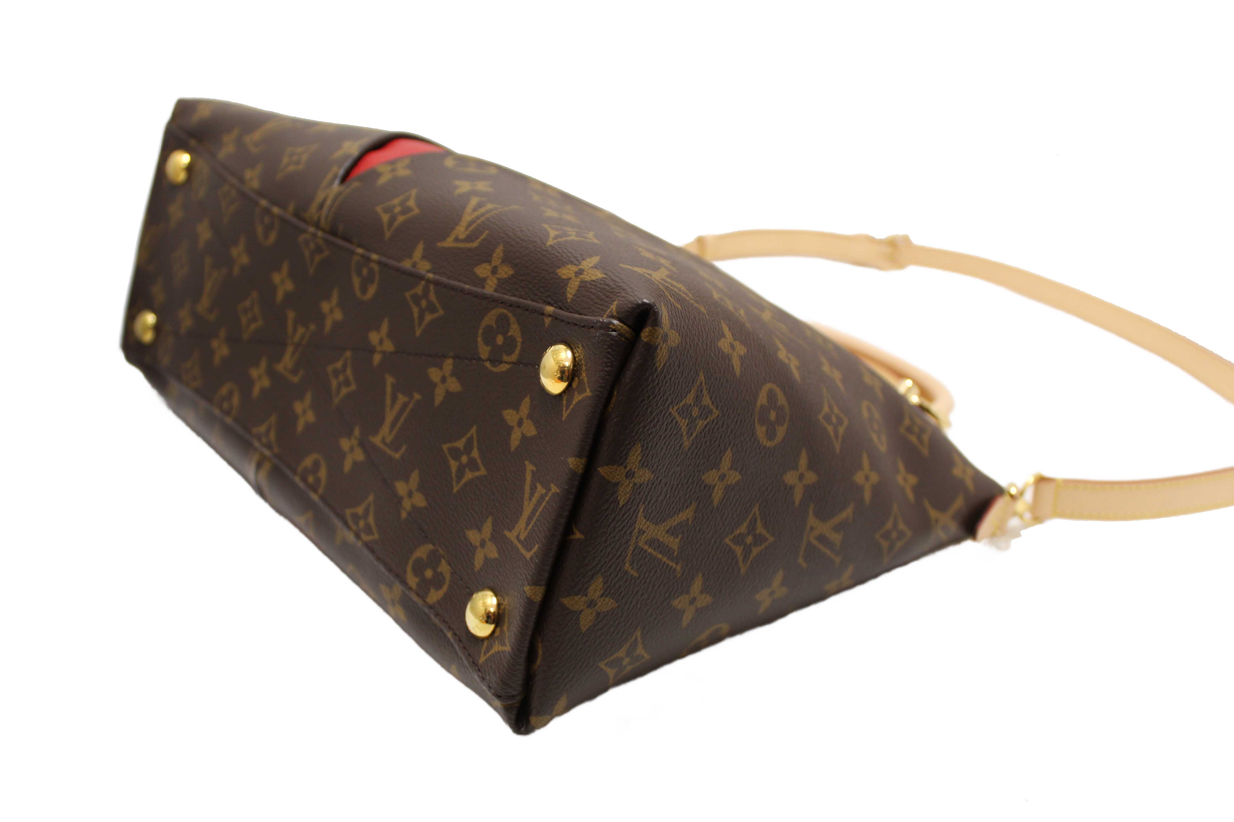Authentic Louis Vuitton Classic Monogram Canvas with Red Leather V Tote MM Bag