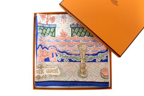 Authentic New Hermes Blue Super Silk Quest Scarf 90cm