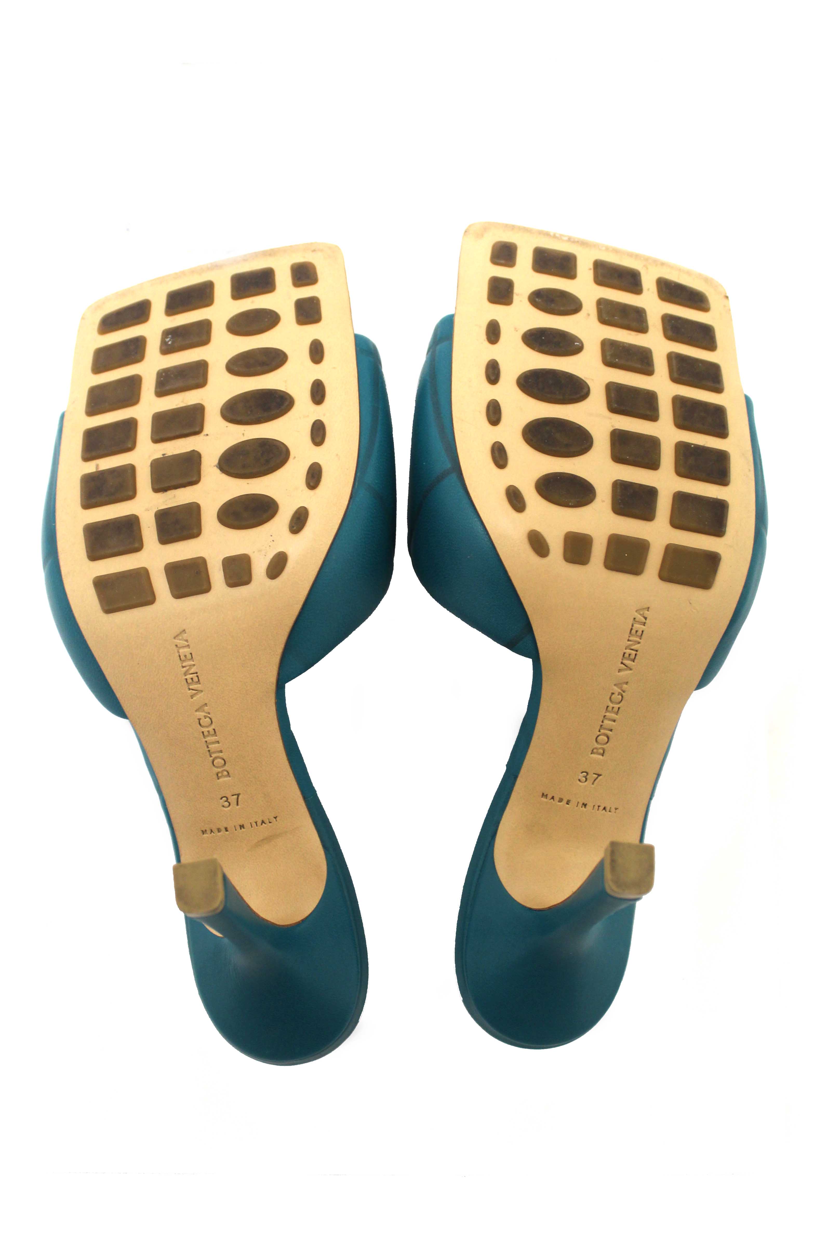 Authentic Bottega Venetal Green Leather Lido Mule Open Sandals Shoes 37