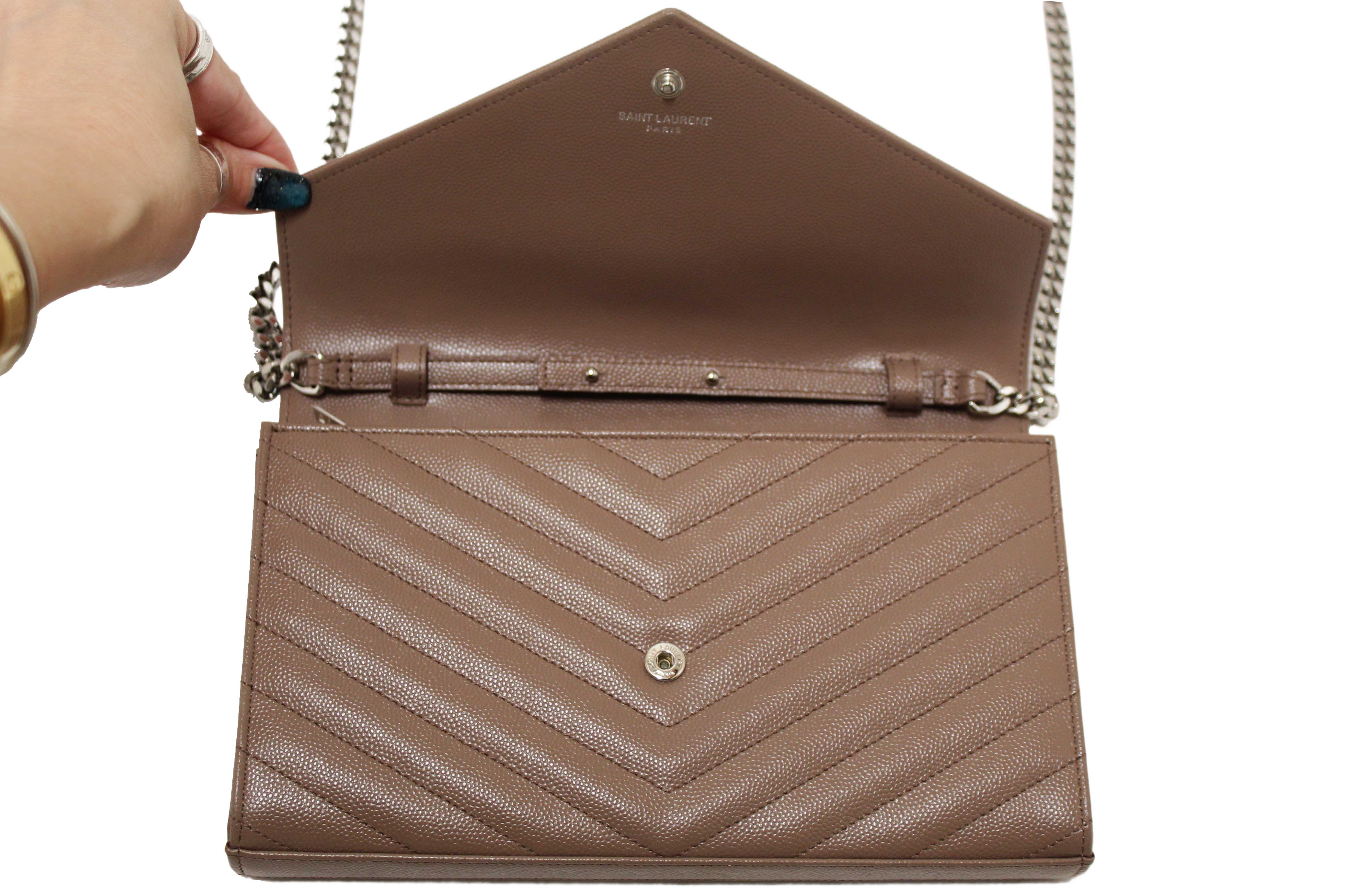 Authentic NEW Yves Saint Laurent Fard Cassandre Matelasse Grain De Poudre Chain Wallet Crossbody Bag