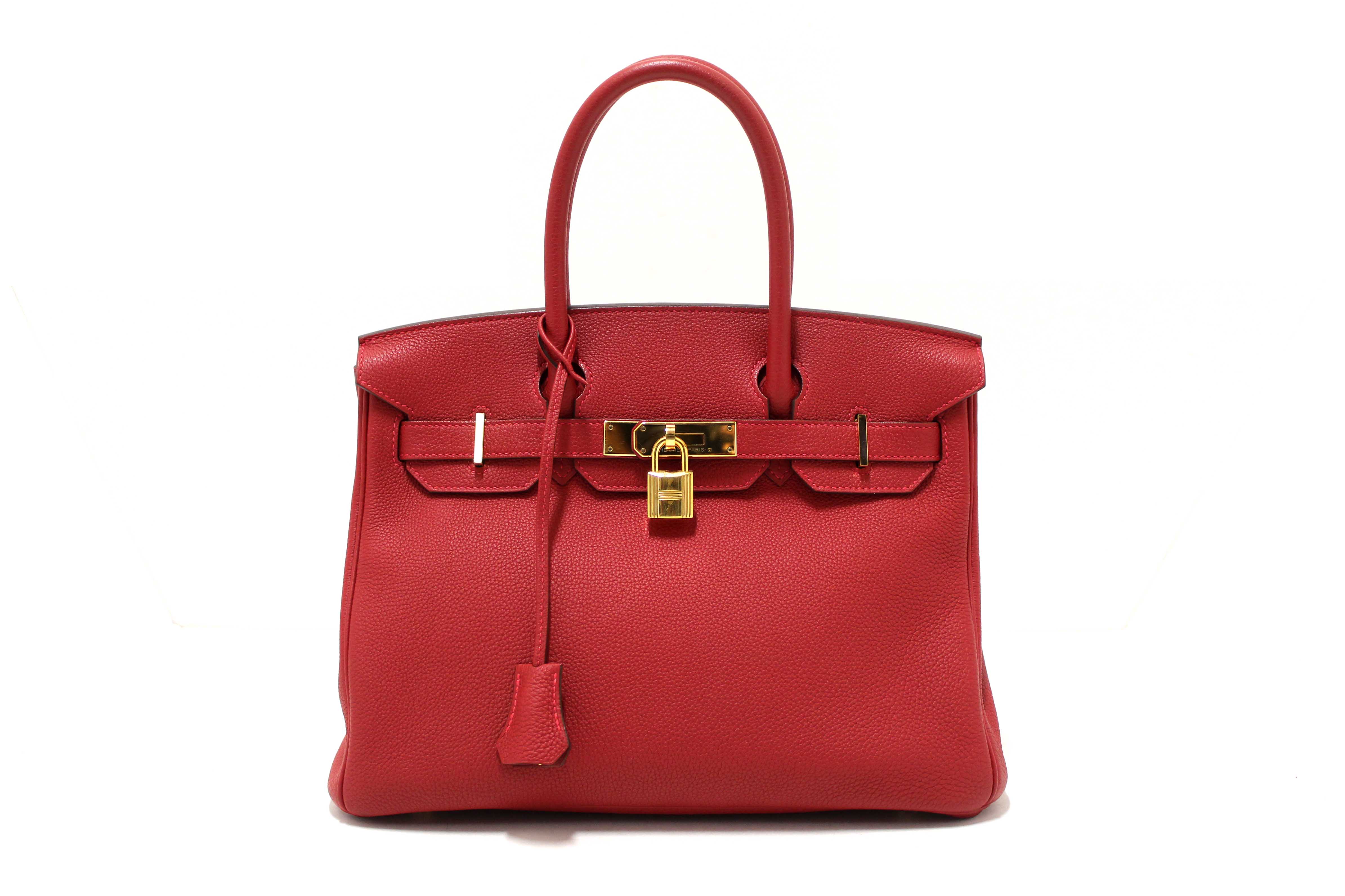 Authentic Hermes Red Togo Leather Birkin 30 Handbag