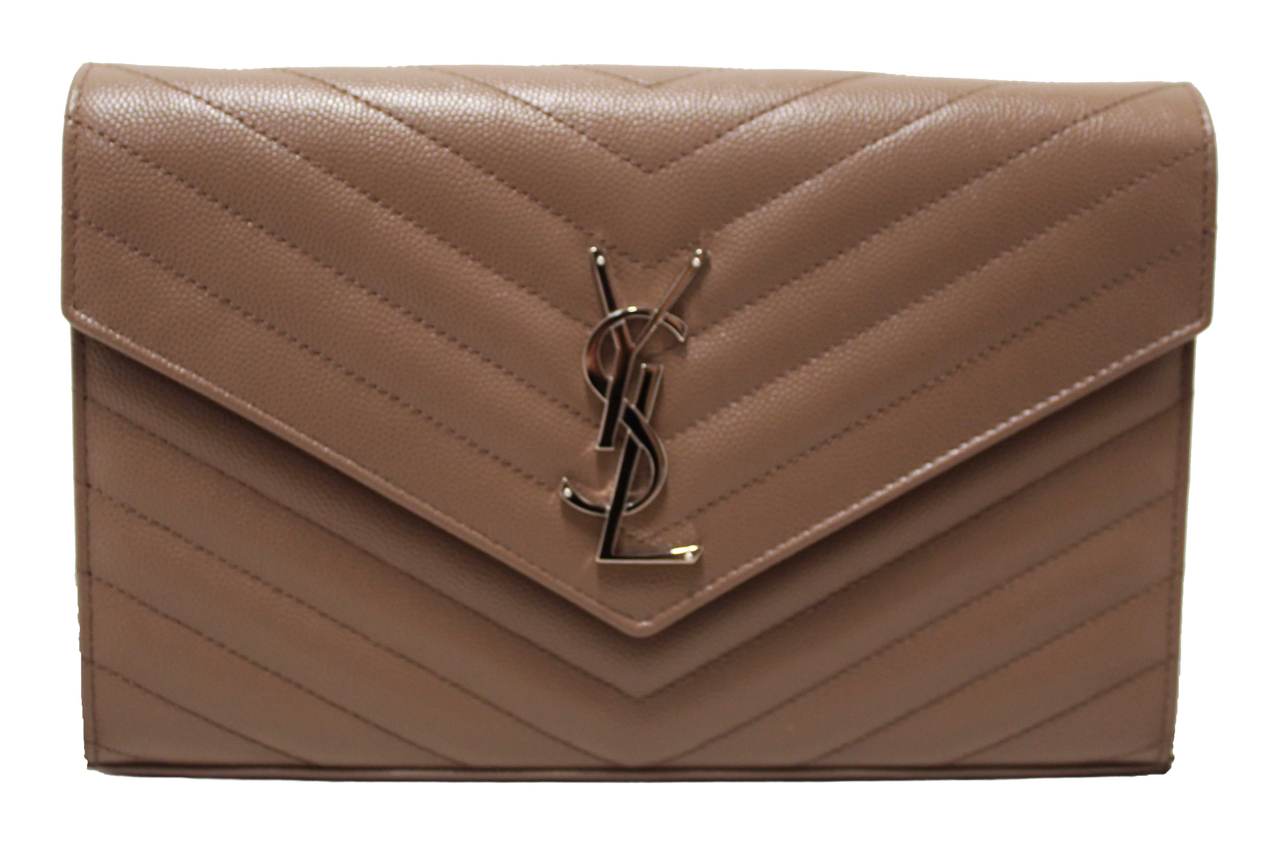 Authentic NEW Yves Saint Laurent Fard Cassandre Matelasse Grain De Poudre Chain Wallet Crossbody Bag