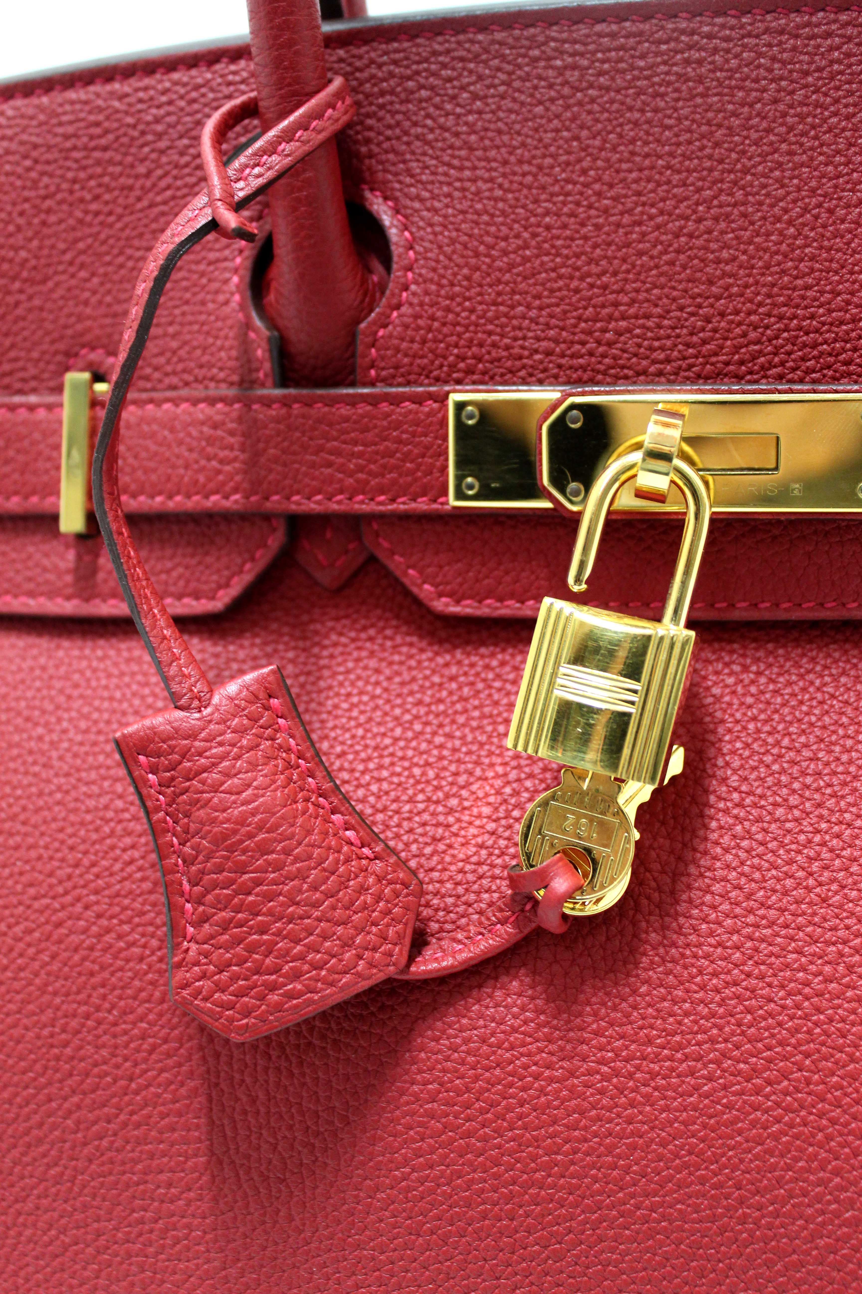 Authentic Hermes Red Togo Leather Birkin 30 Handbag