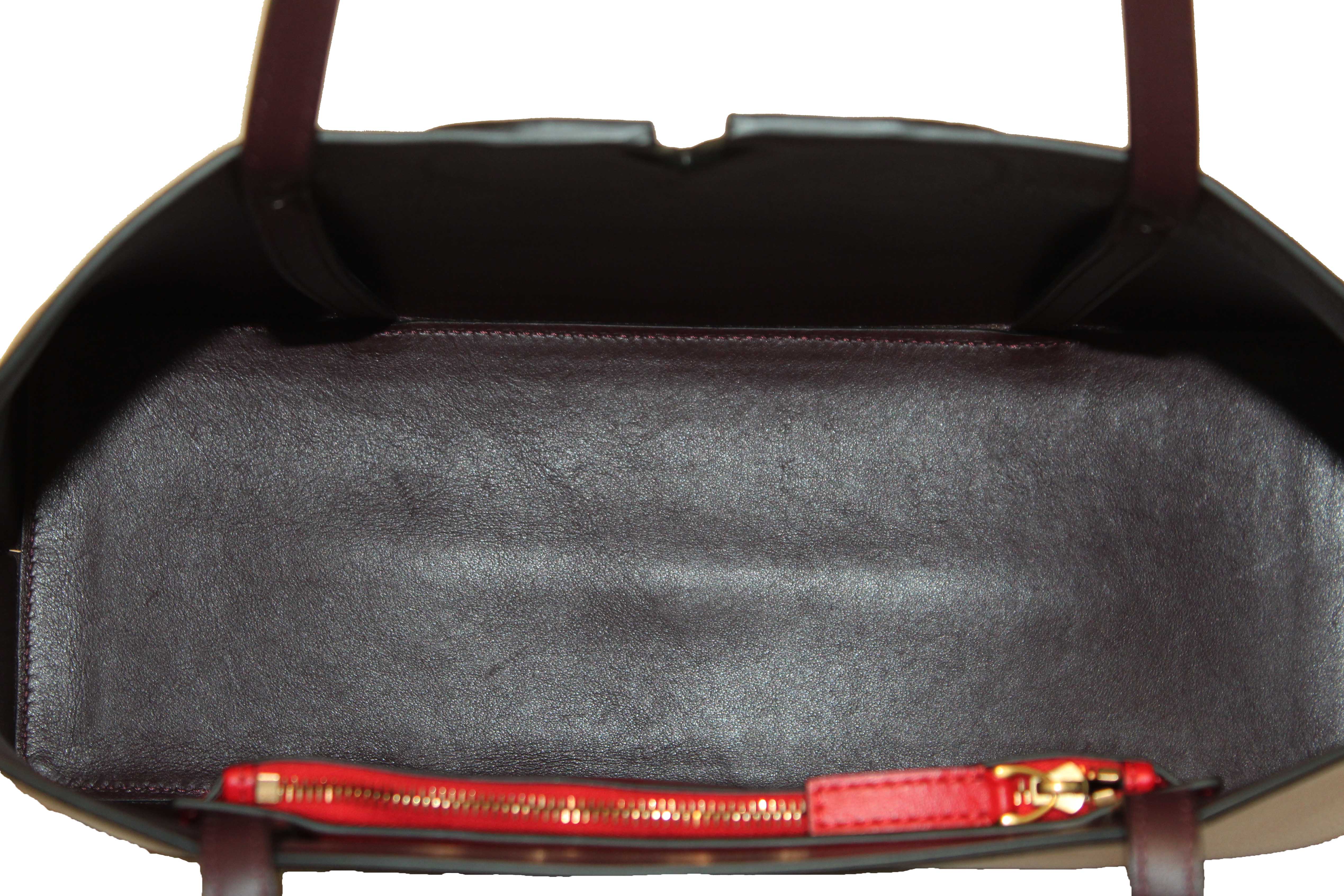 Authentic Valentino Garavani Neutral Calfskin Leather Vlogo Fillme MediumTote