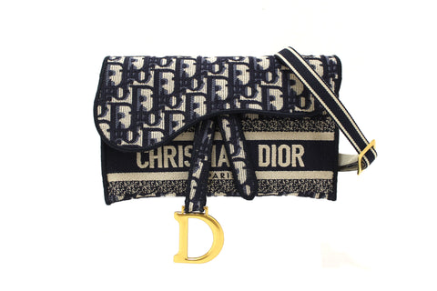 Authentic Christian Dior Blue Dior Oblique Jacquard Saddle Pouch Bag