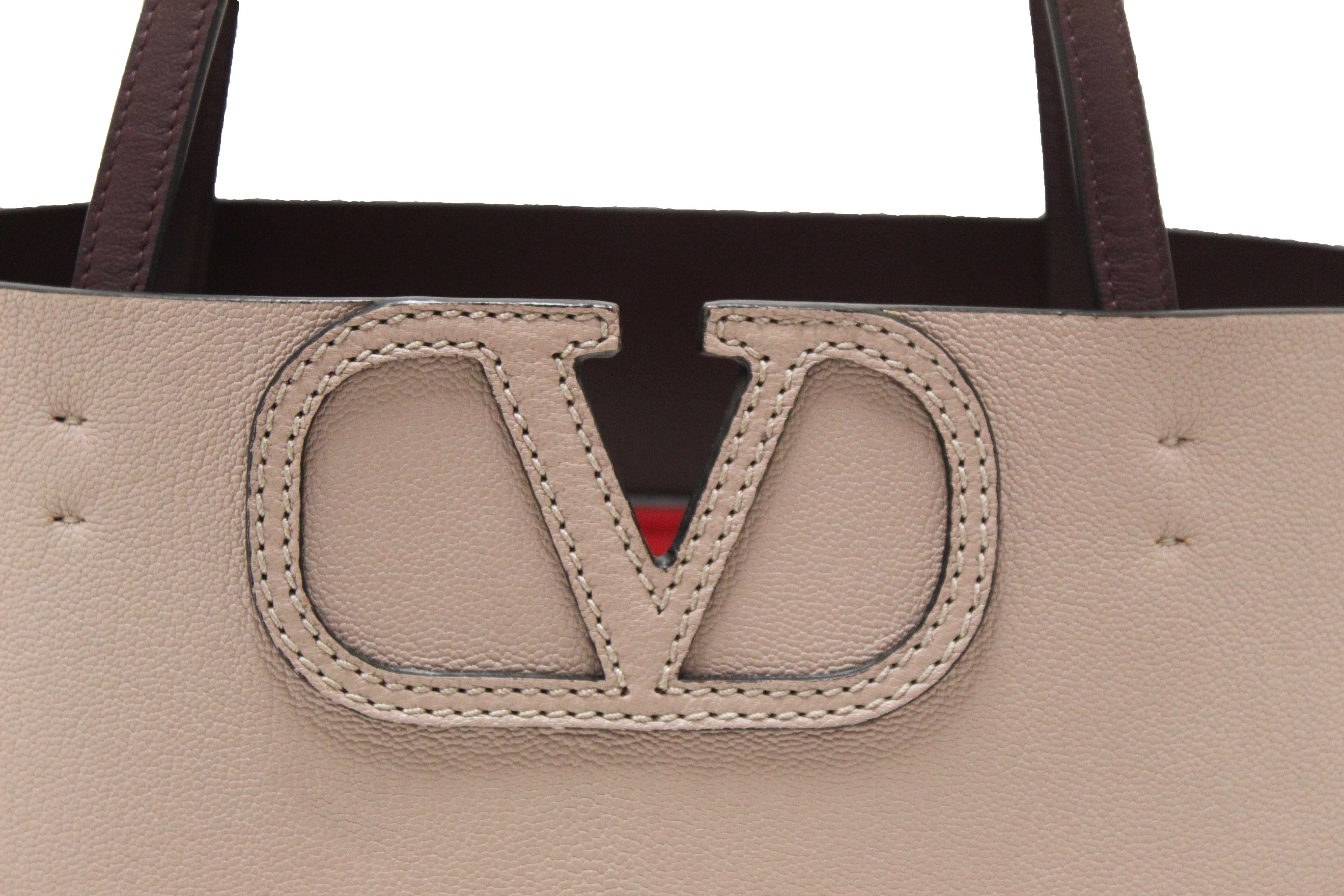 Authentic Valentino Garavani Neutral Calfskin Leather Vlogo Fillme MediumTote