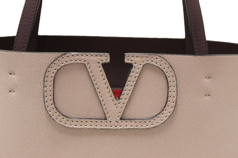 Authentic Valentino Garavani Neutral Calfskin Leather Vlogo Fillme MediumTote