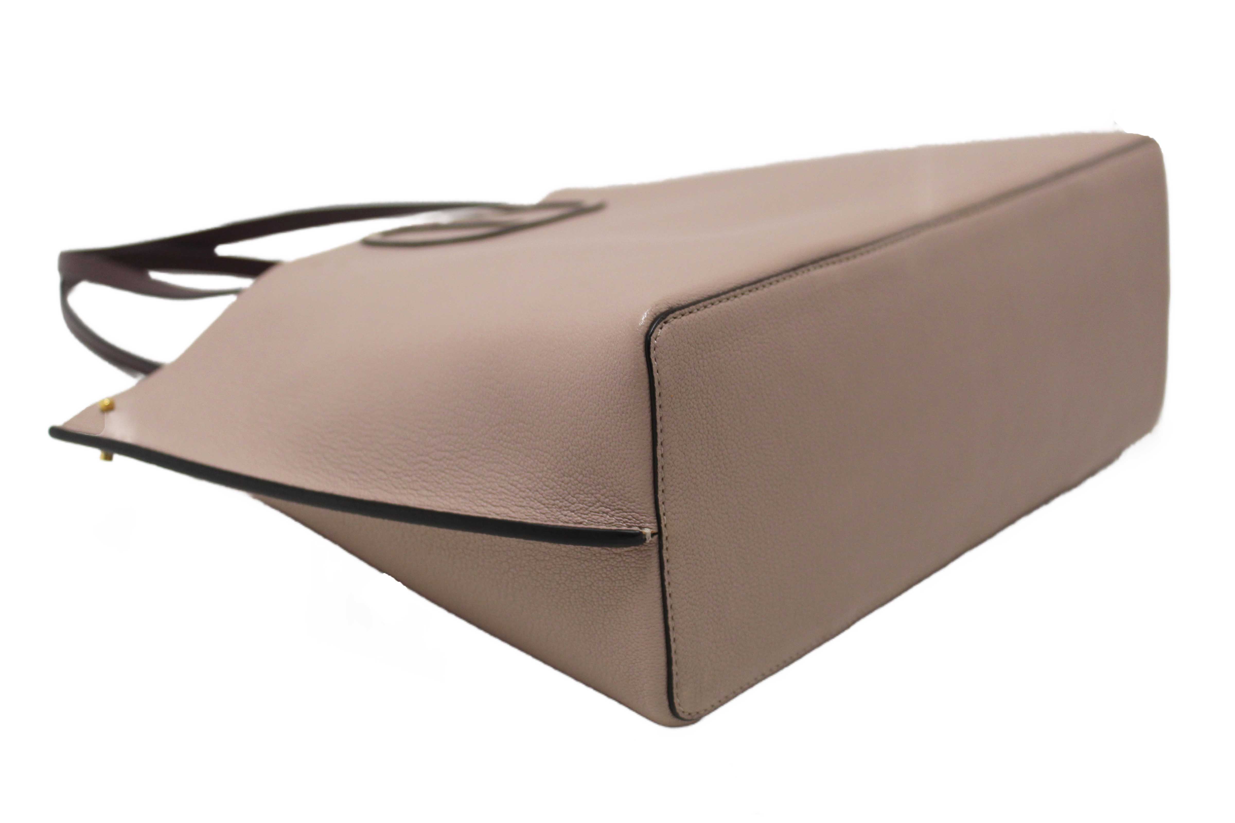Authentic Valentino Garavani Neutral Calfskin Leather Vlogo Fillme MediumTote