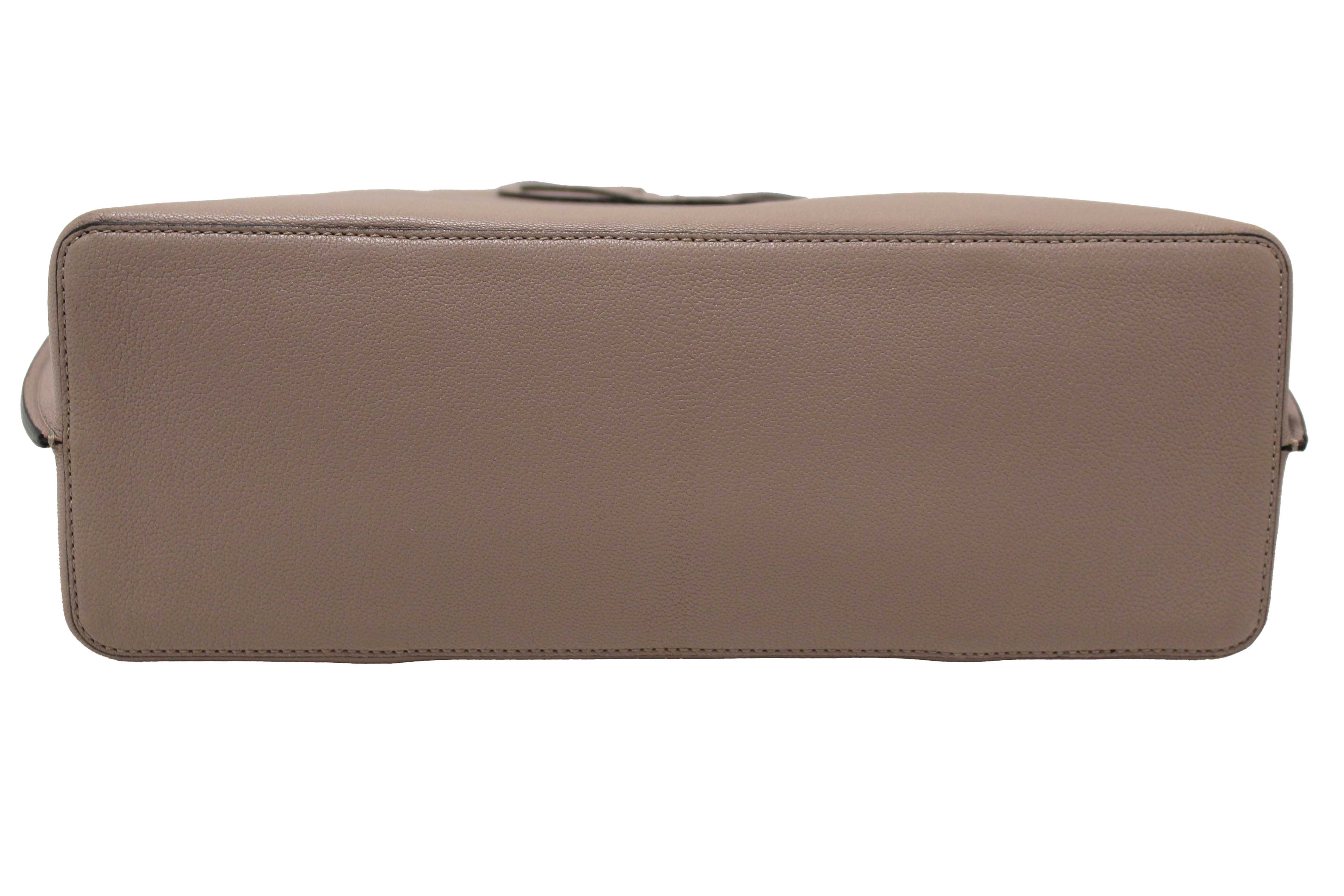 Authentic Valentino Garavani Neutral Calfskin Leather Vlogo Fillme MediumTote
