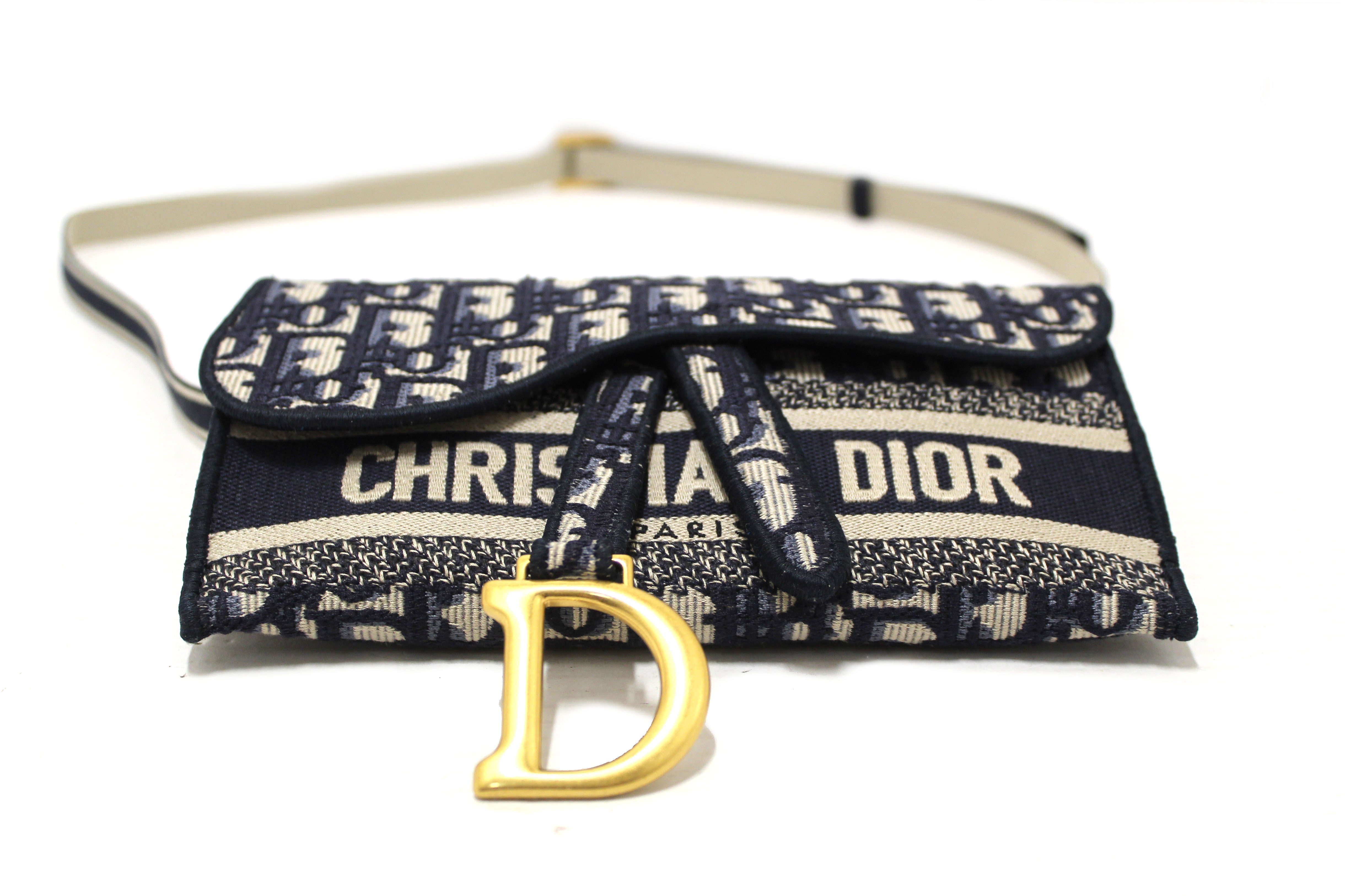 Authentic Christian Dior Blue Dior Oblique Jacquard Saddle Pouch Bag