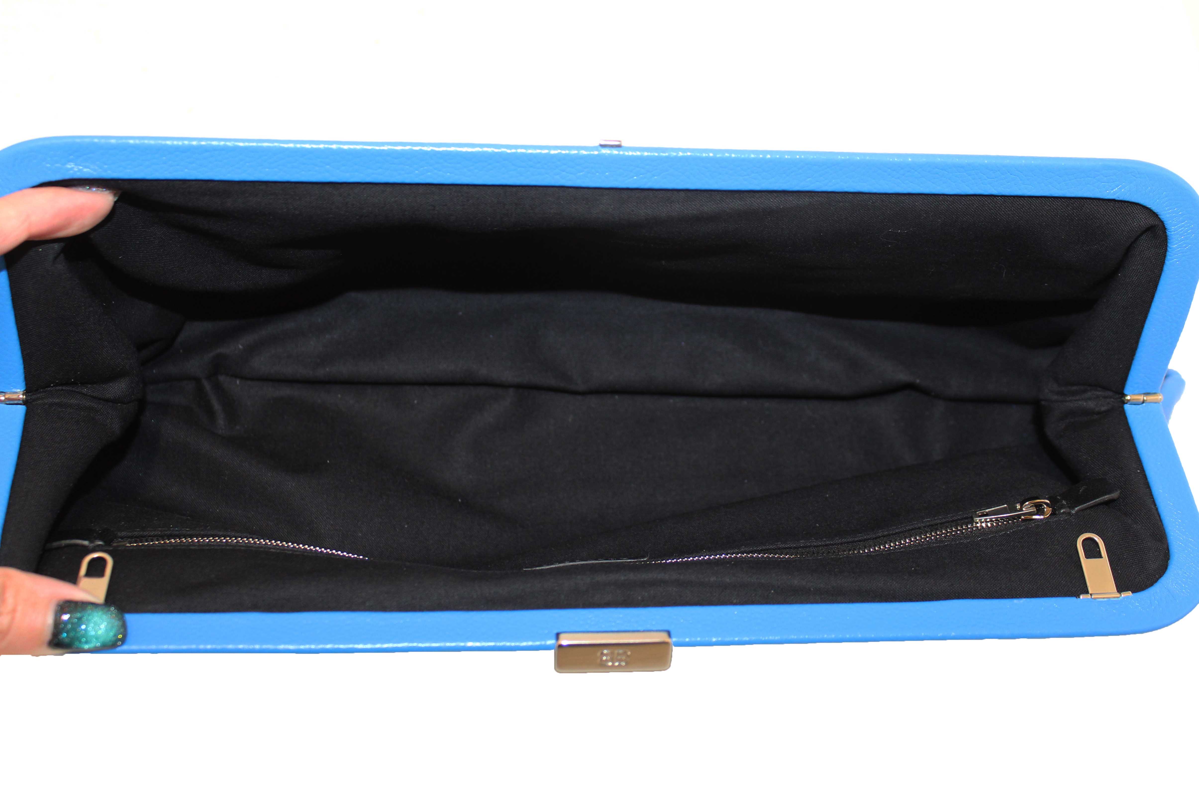 Authentic NEW Balenciaga Blue Grained Calfskin Leather XL Cloud Clutch with Strap